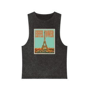 Eiffel Tower Retro Travel Poster (1) Unisex Stonewash Tank Top