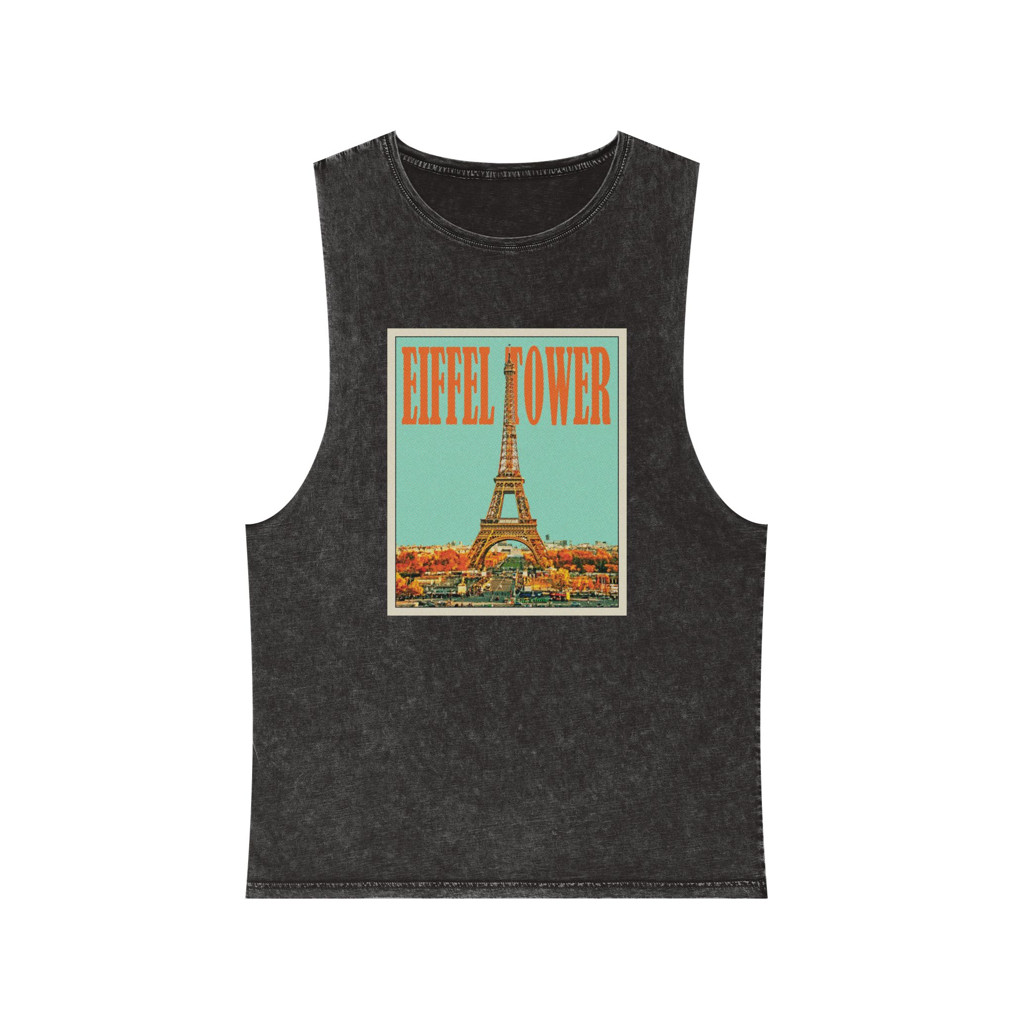 Eiffel Tower Retro Travel Poster (1) Unisex Stonewash Tank Top