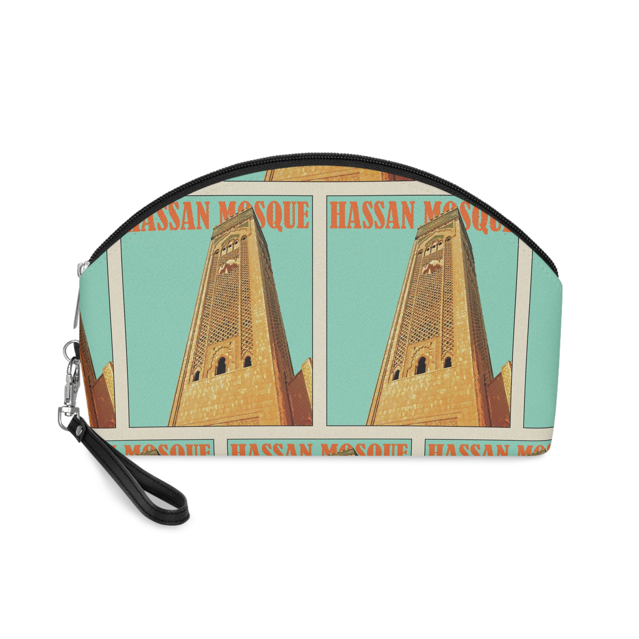 Hassan Mosque Retro Travel Poster Makeup Bag