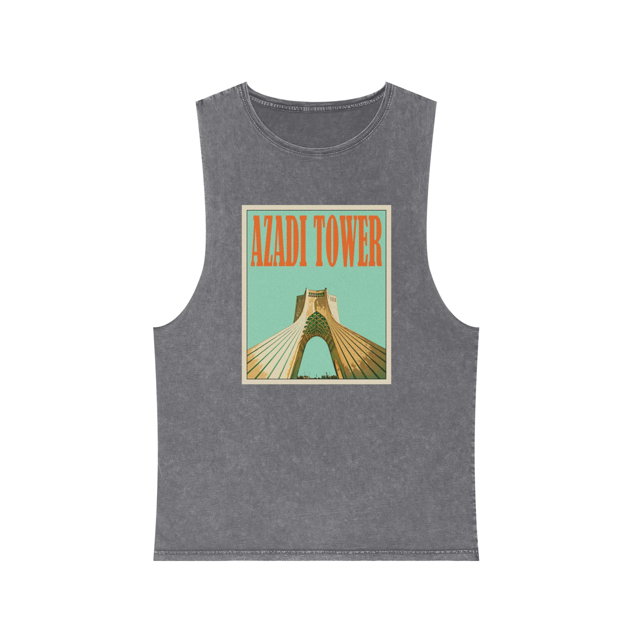 Azadi Tower Retro Travel Poster Unisex Stonewash Tank Top - Image 9