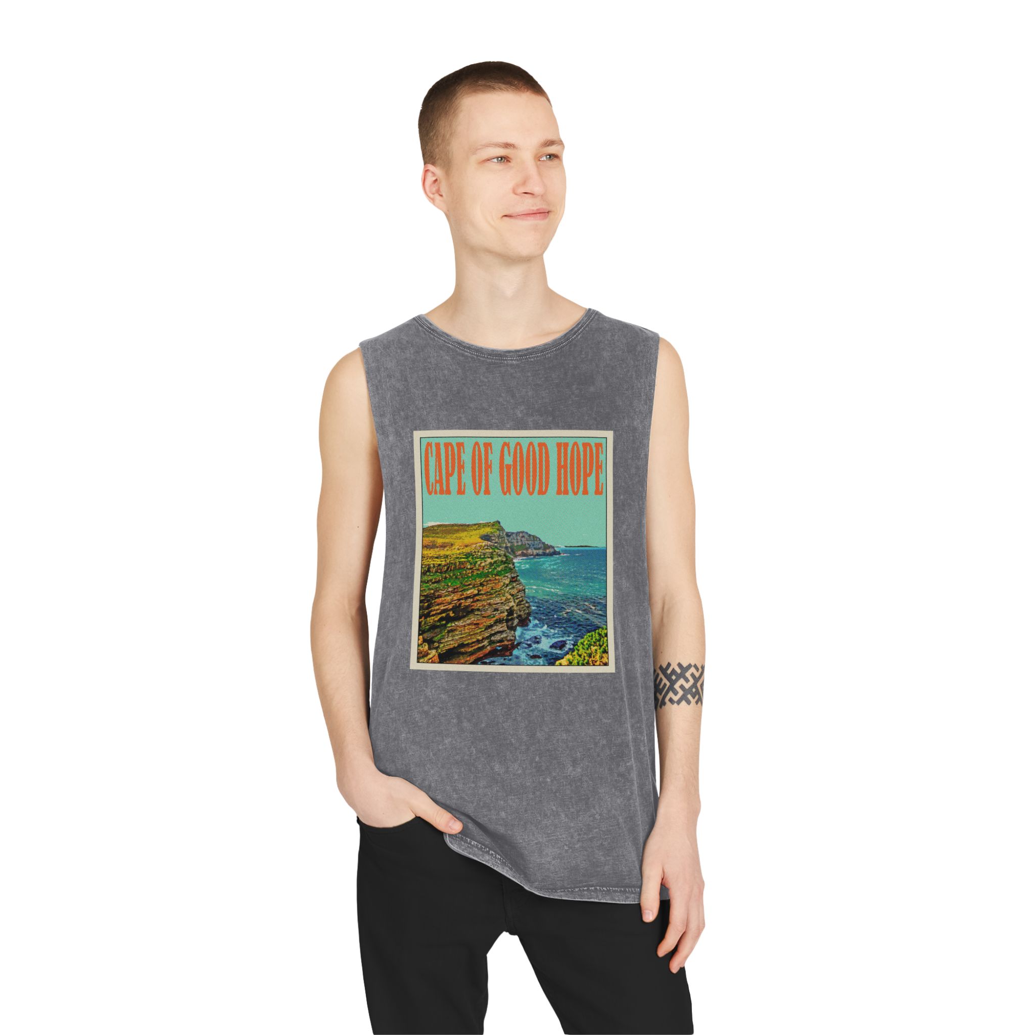 Cape Good Hope Retro Travel Poster Unisex Stonewash Tank Top - Image 11