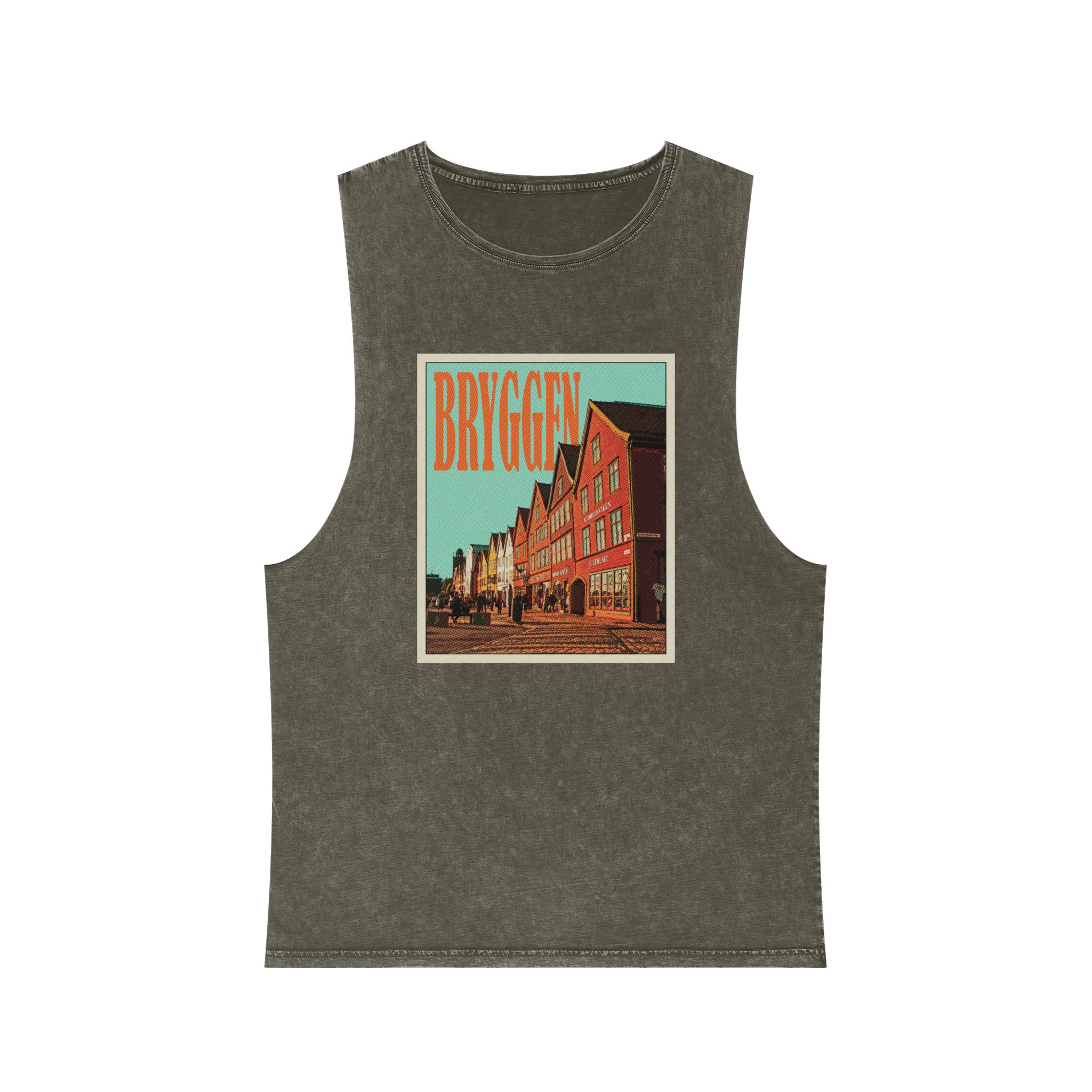 Bryggen Retro Travel Poster Unisex Stonewash Tank Top - Image 5