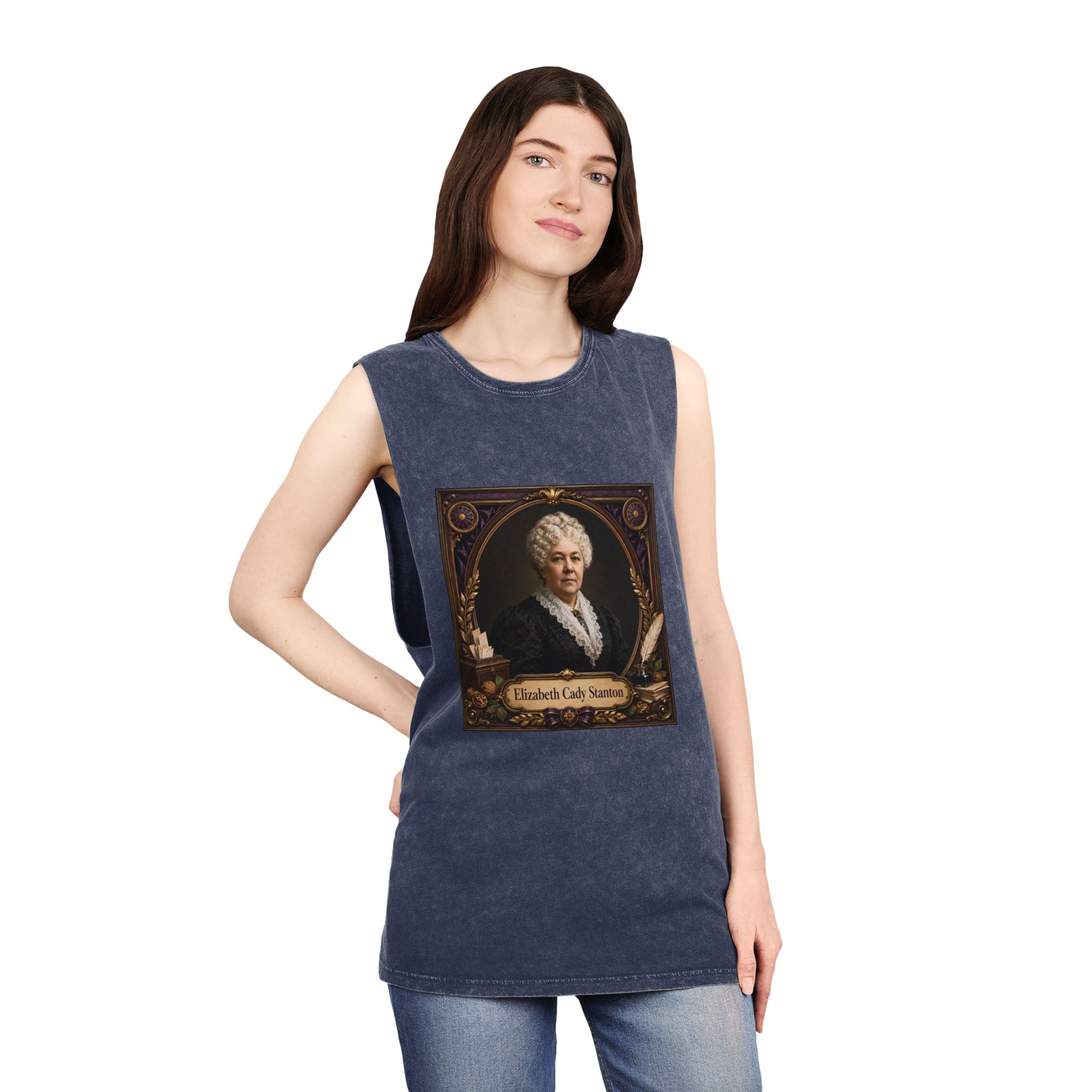 Elizabeth Cady Stanton Unisex Stonewash Tank Top - Image 16