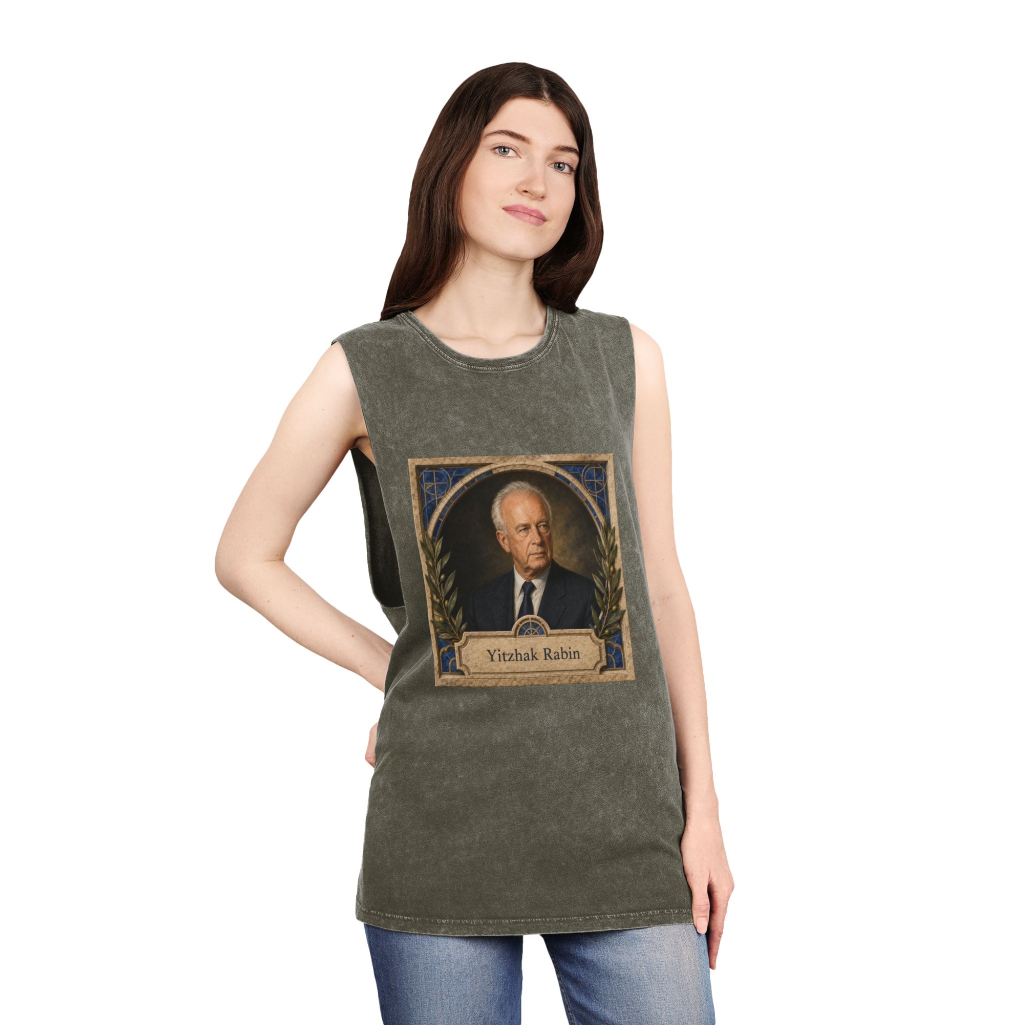 Yitzhak Rabin Unisex Stonewash Tank Top - Image 8