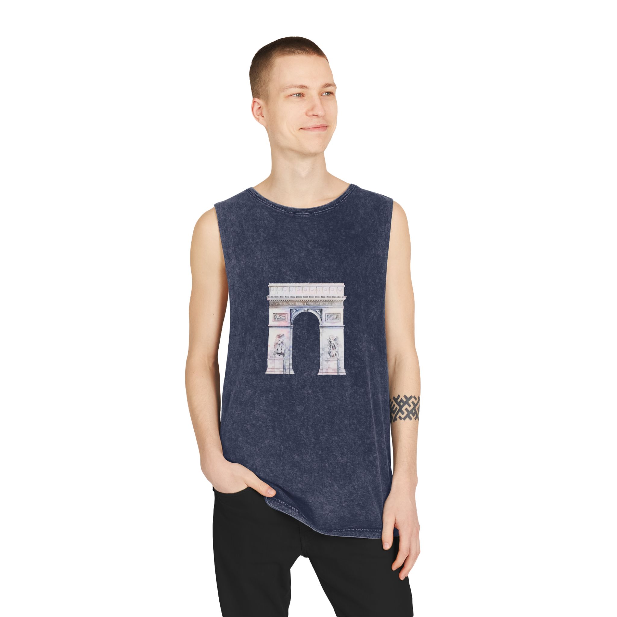 Arc de Triomphe Paris Vector Unisex Stonewash Tank Top - Image 15