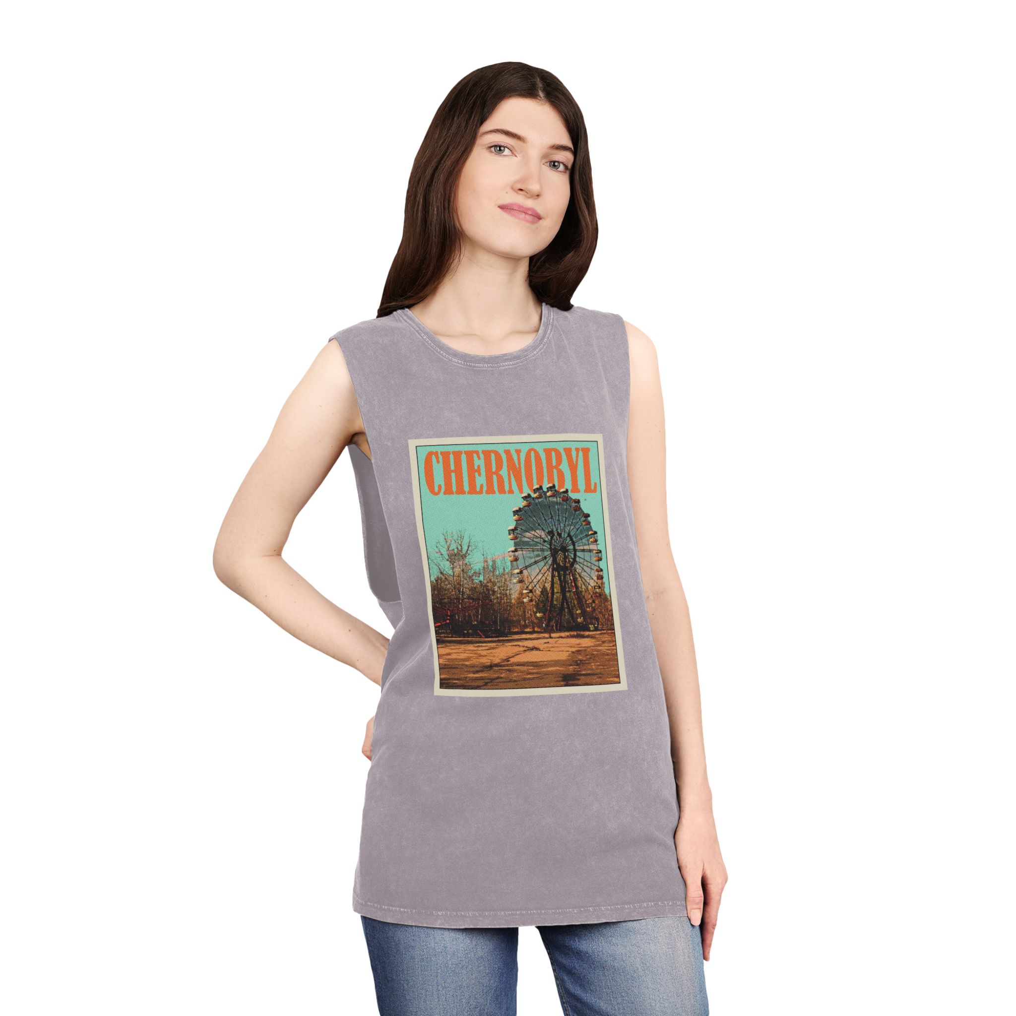 Chernobyl Retro Travel Poster Unisex Stonewash Tank Top - Image 20