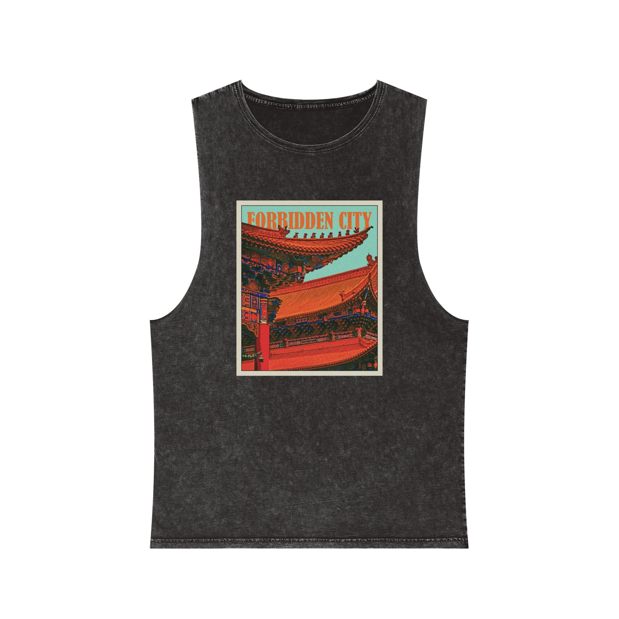 Forbidden City Retro Travel Poster Unisex Stonewash Tank Top