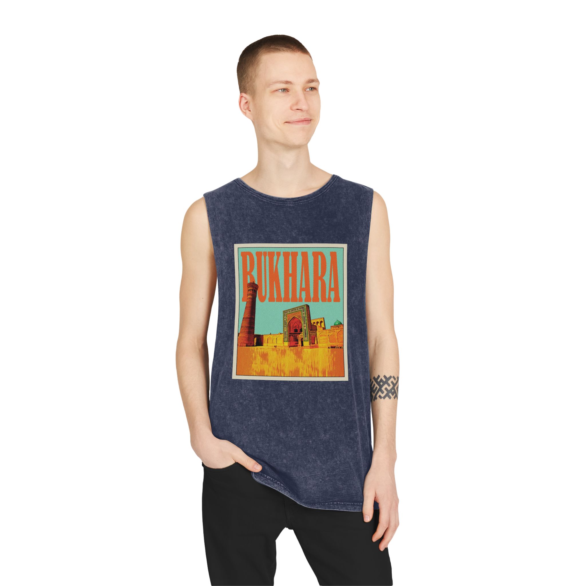 Bukhara Retro Travel Poster Unisex Stonewash Tank Top - Image 15