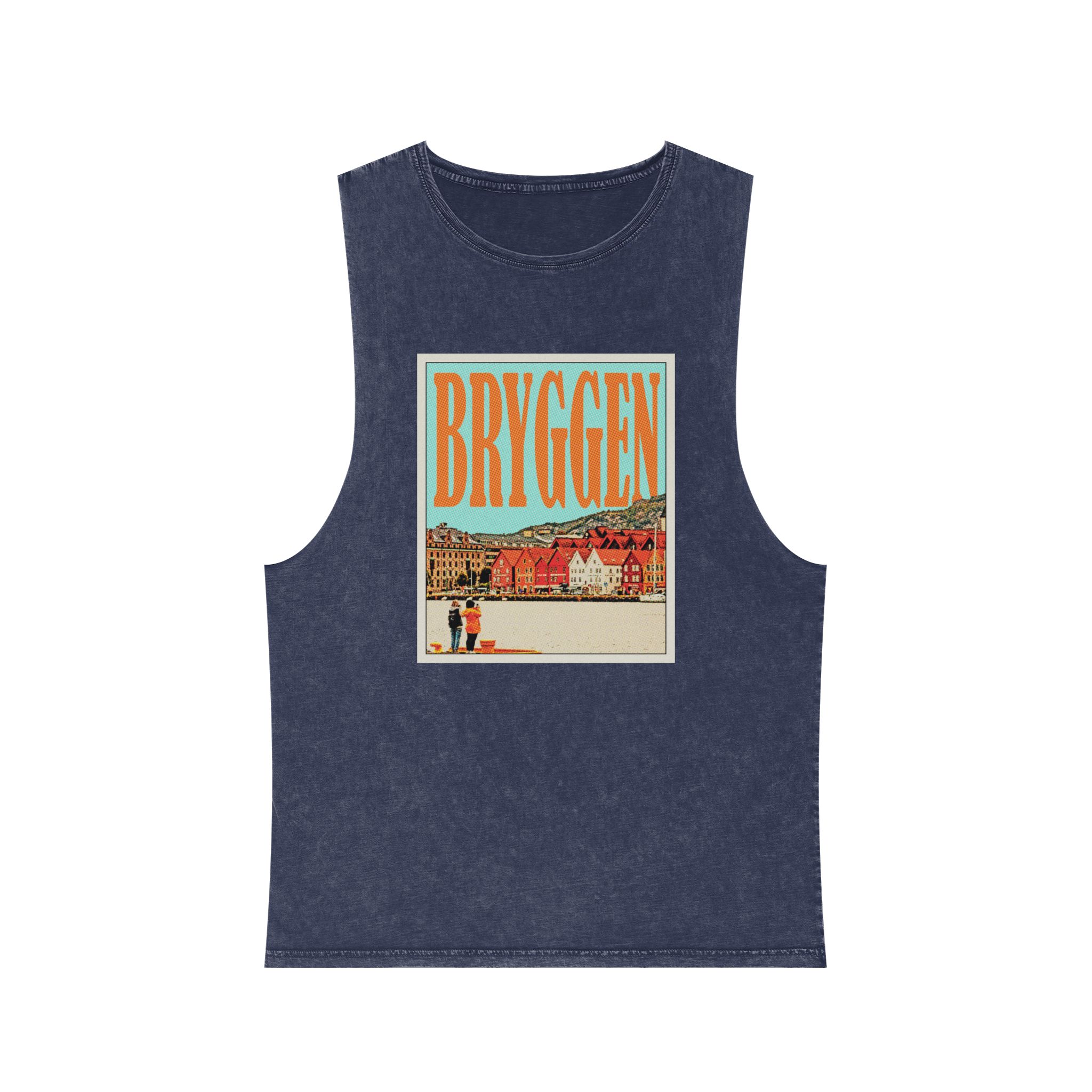Bryggen Retro Travel Poster (1) Unisex Stonewash Tank Top - Image 13