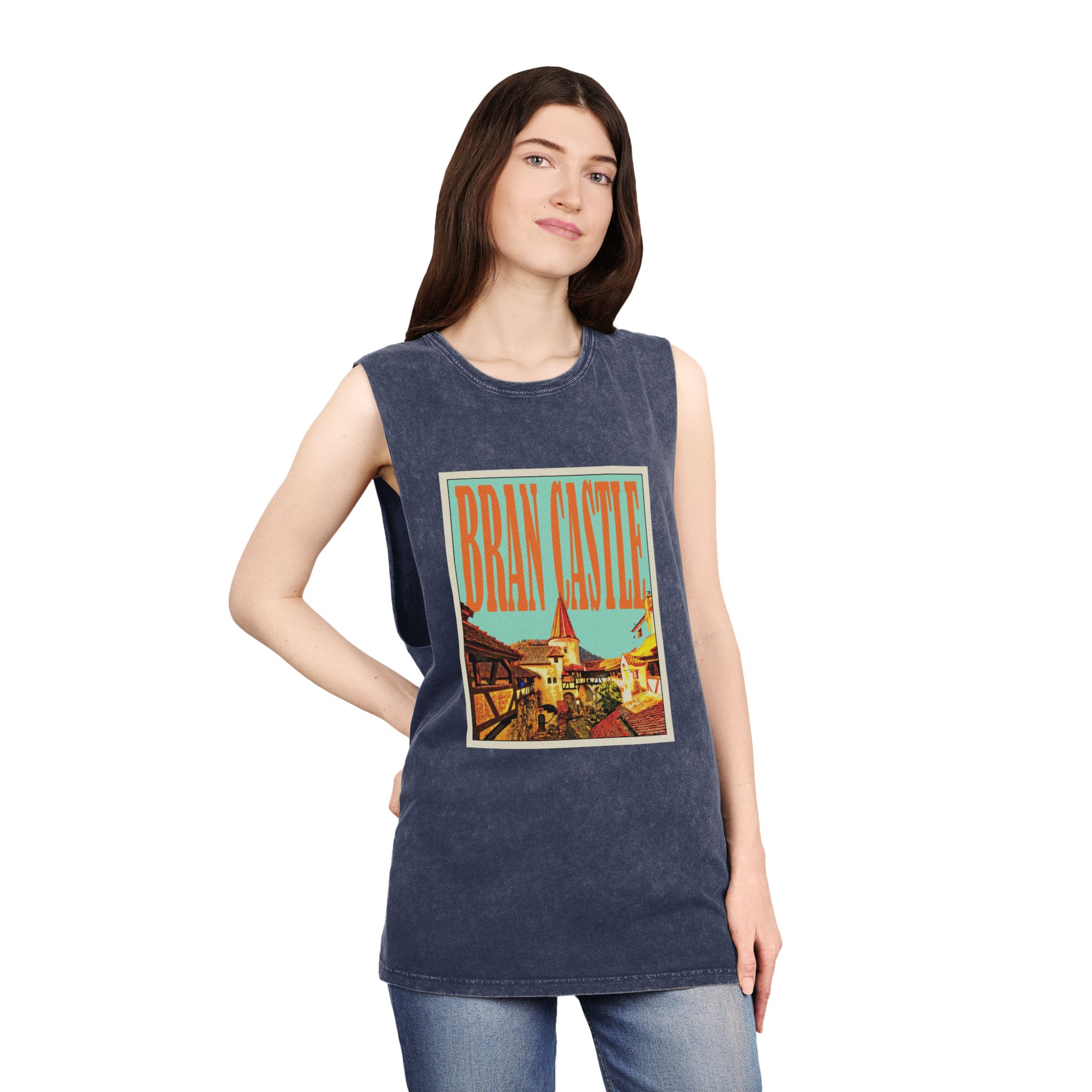 Bran Castle Retro Travel Poster (1) Unisex Stonewash Tank Top - Image 16