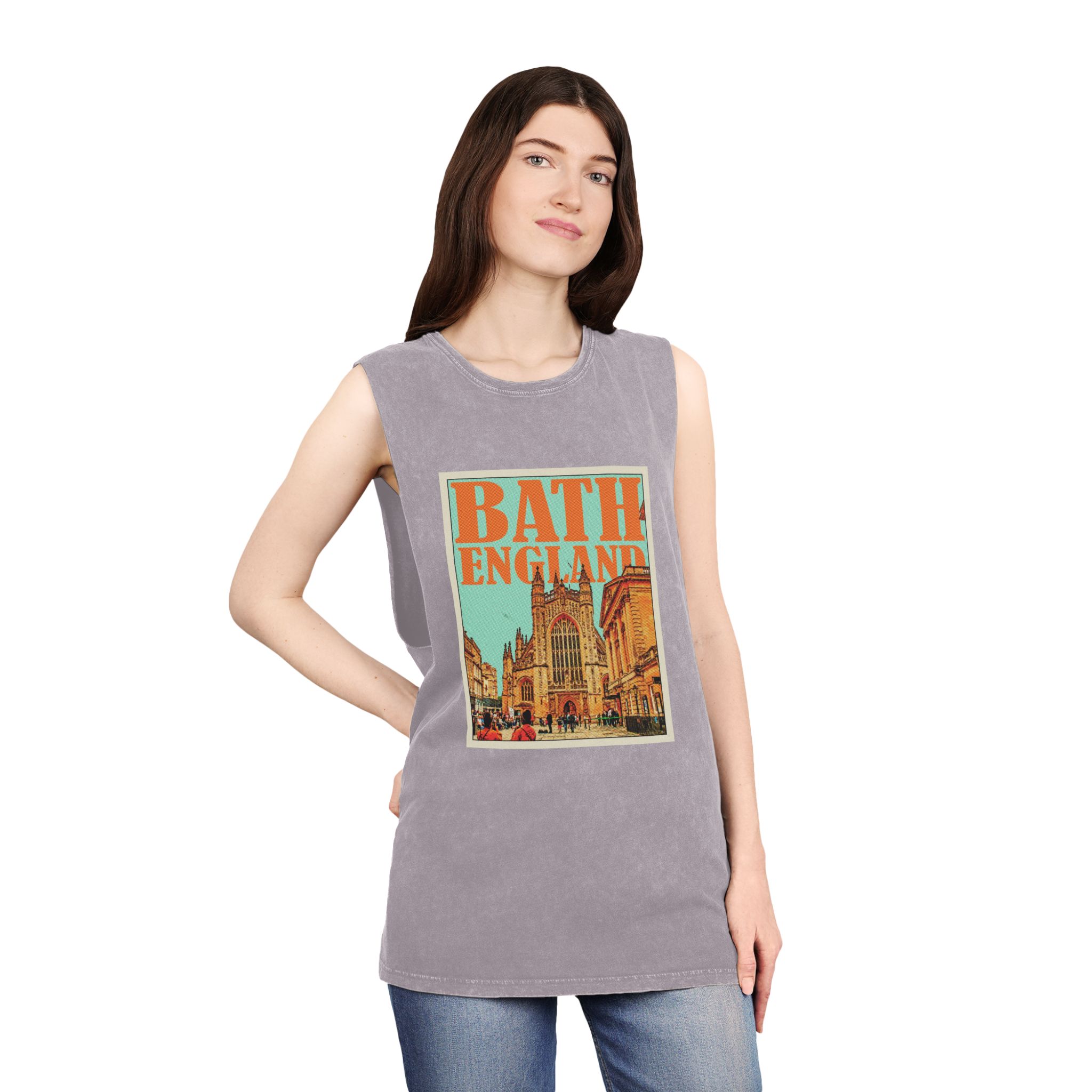 Bath England Retro Travel Poster Unisex Stonewash Tank Top - Image 20