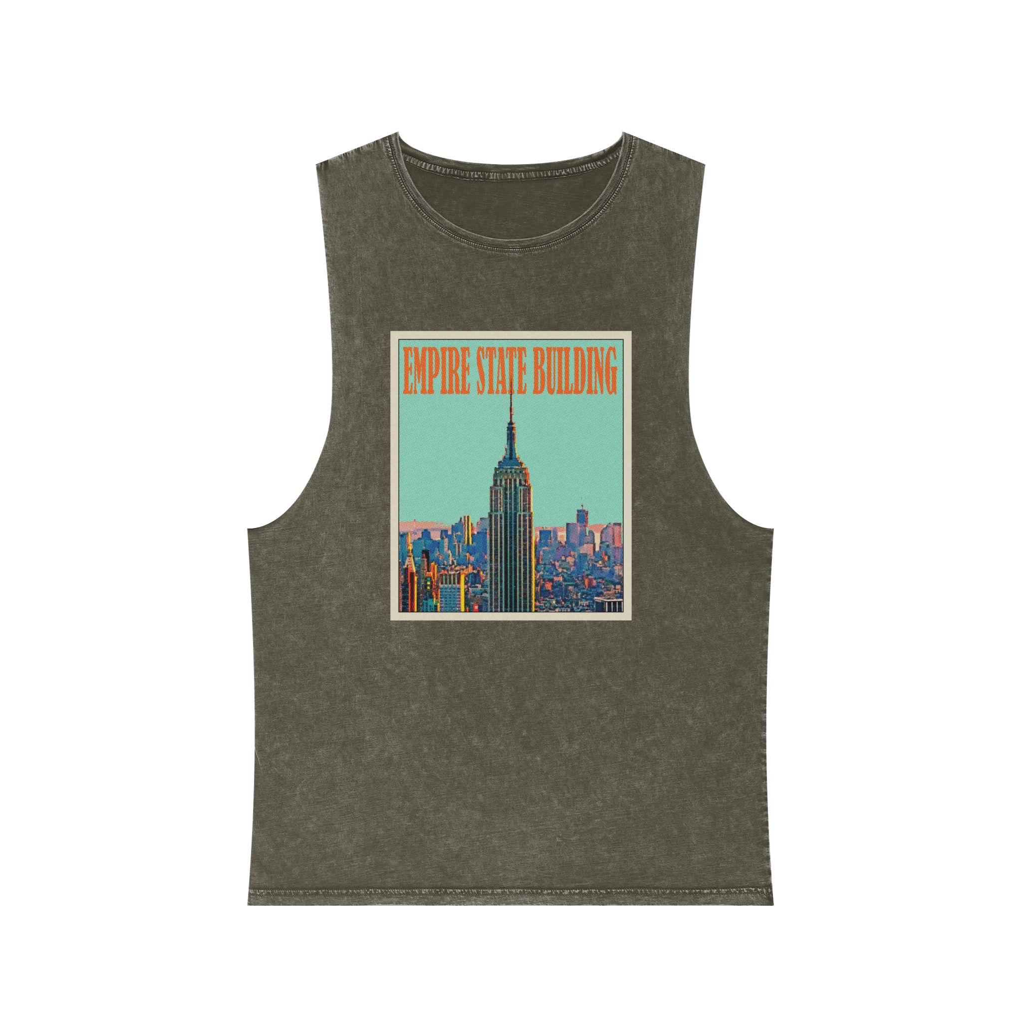 Empire State Building Retro Travel Poster Unisex Stonewash Tank Top - Image 5