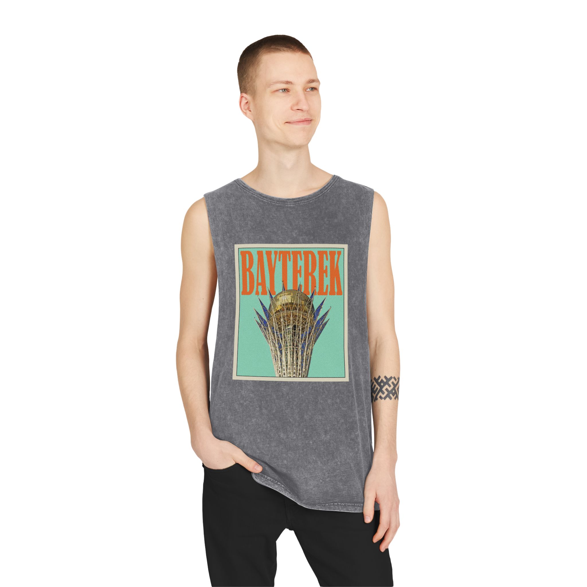 Bayterek Retro Travel Poster Unisex Stonewash Tank Top - Image 11