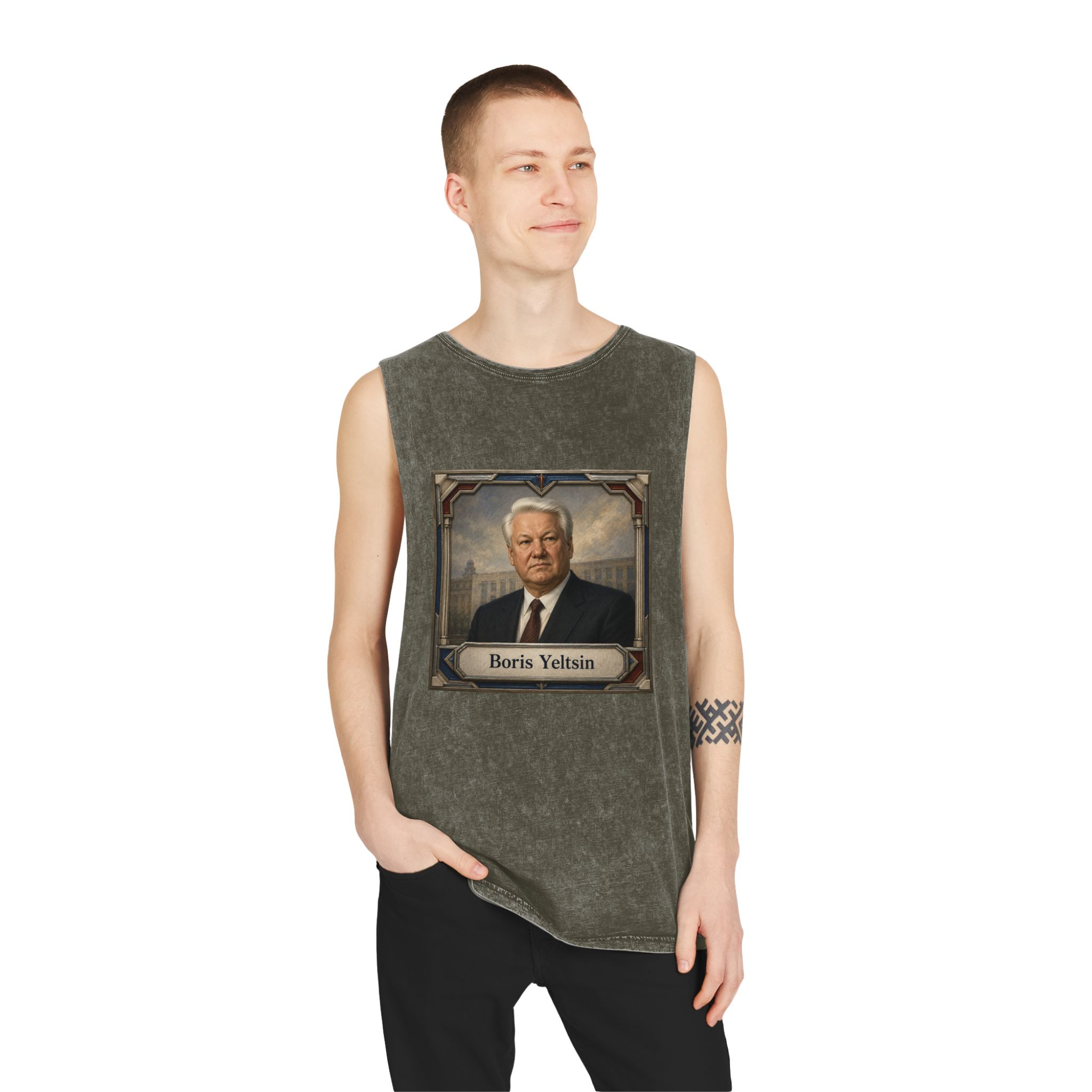 Boris Yeltsin Unisex Stonewash Tank Top - Image 7