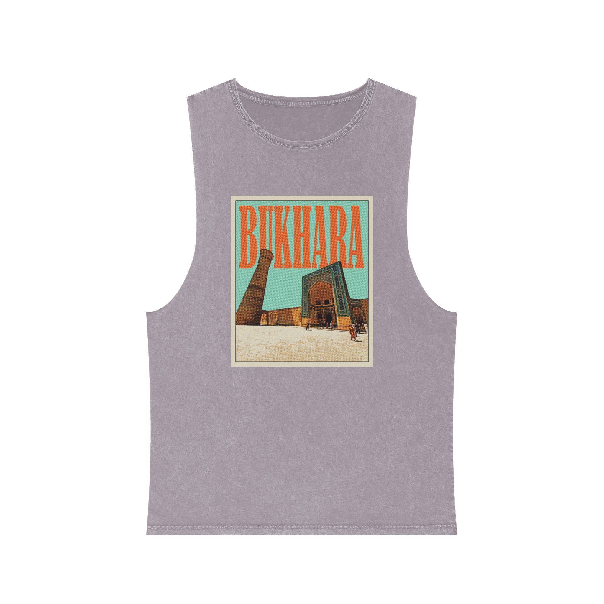 Bukhara Retro Travel Poster (1) Unisex Stonewash Tank Top - Image 17