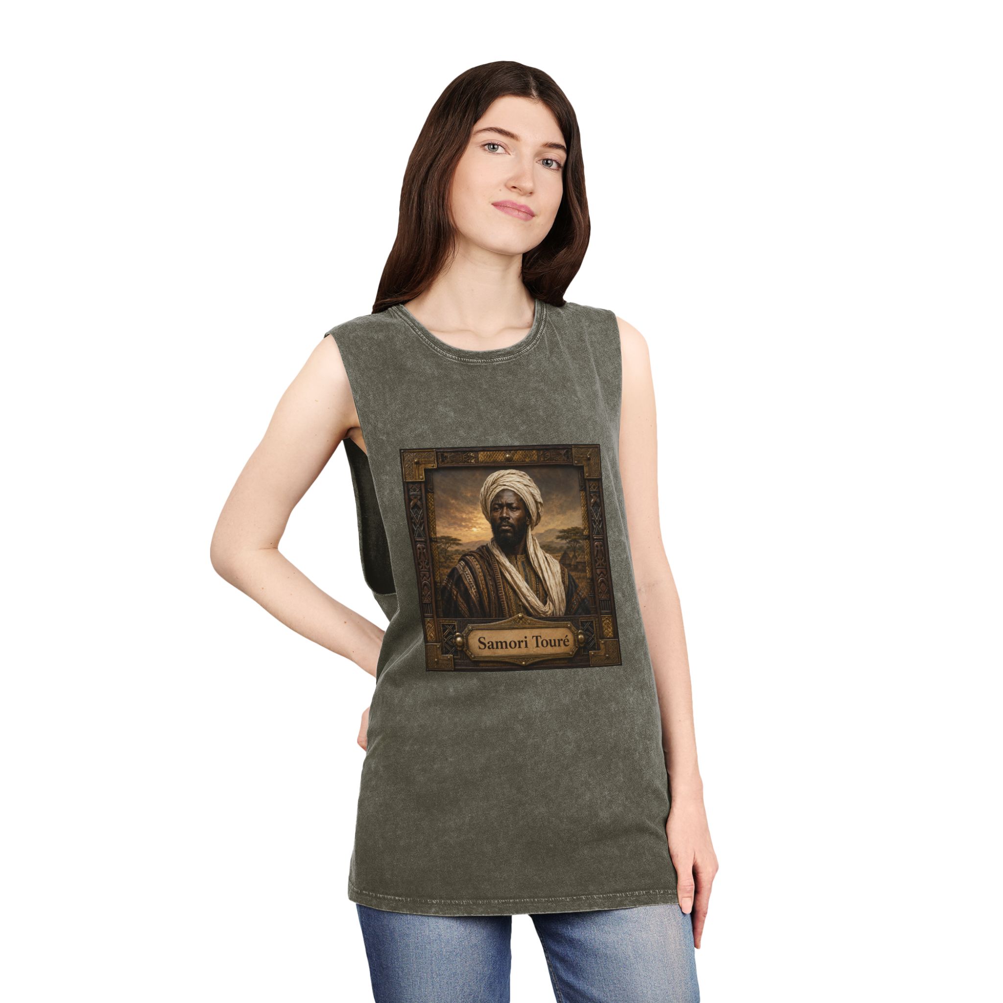 Samori Toure Unisex Stonewash Tank Top - Image 8