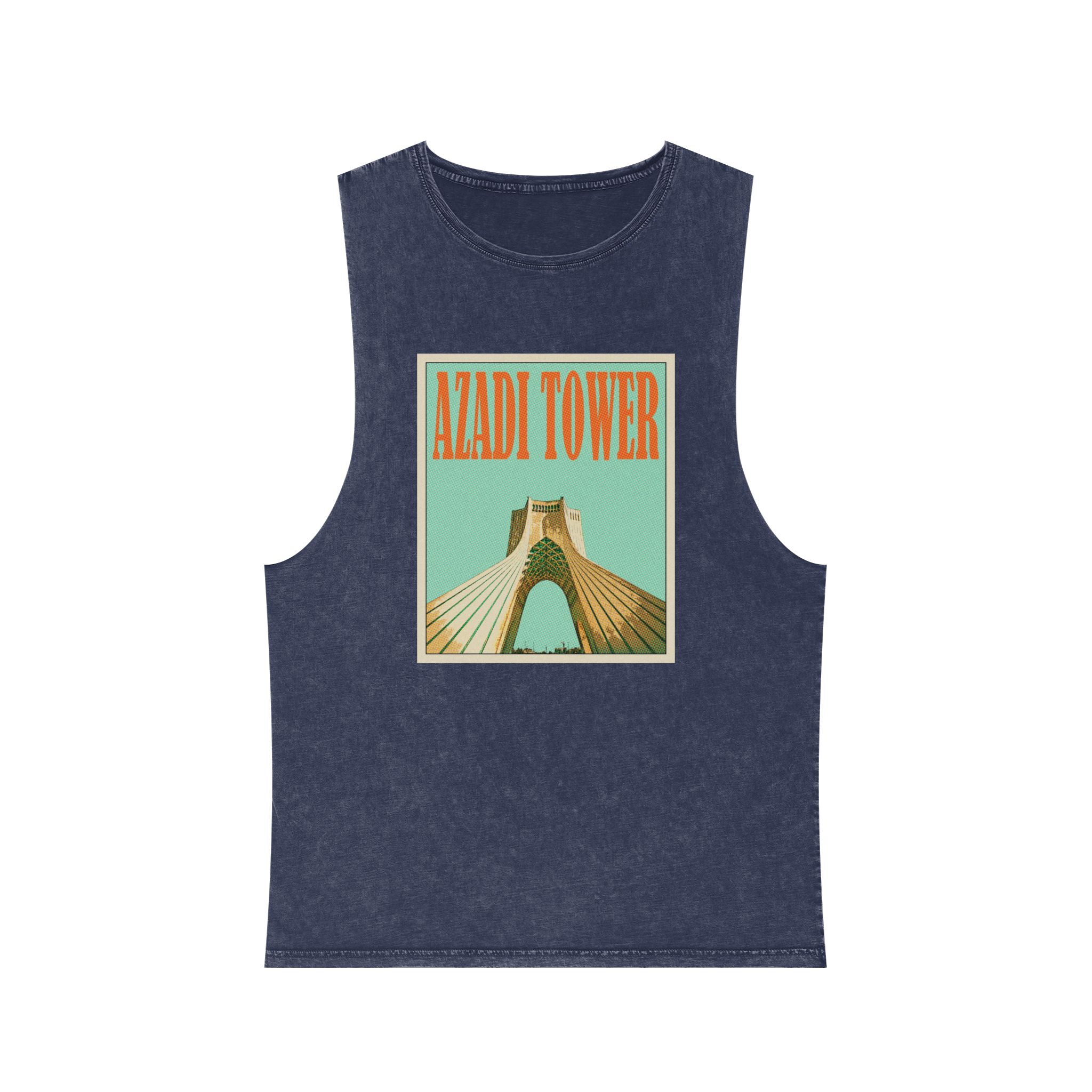 Azadi Tower Retro Travel Poster Unisex Stonewash Tank Top - Image 13