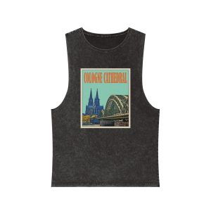 Cologne Cathedral Retro Travel Poster Unisex Stonewash Tank Top