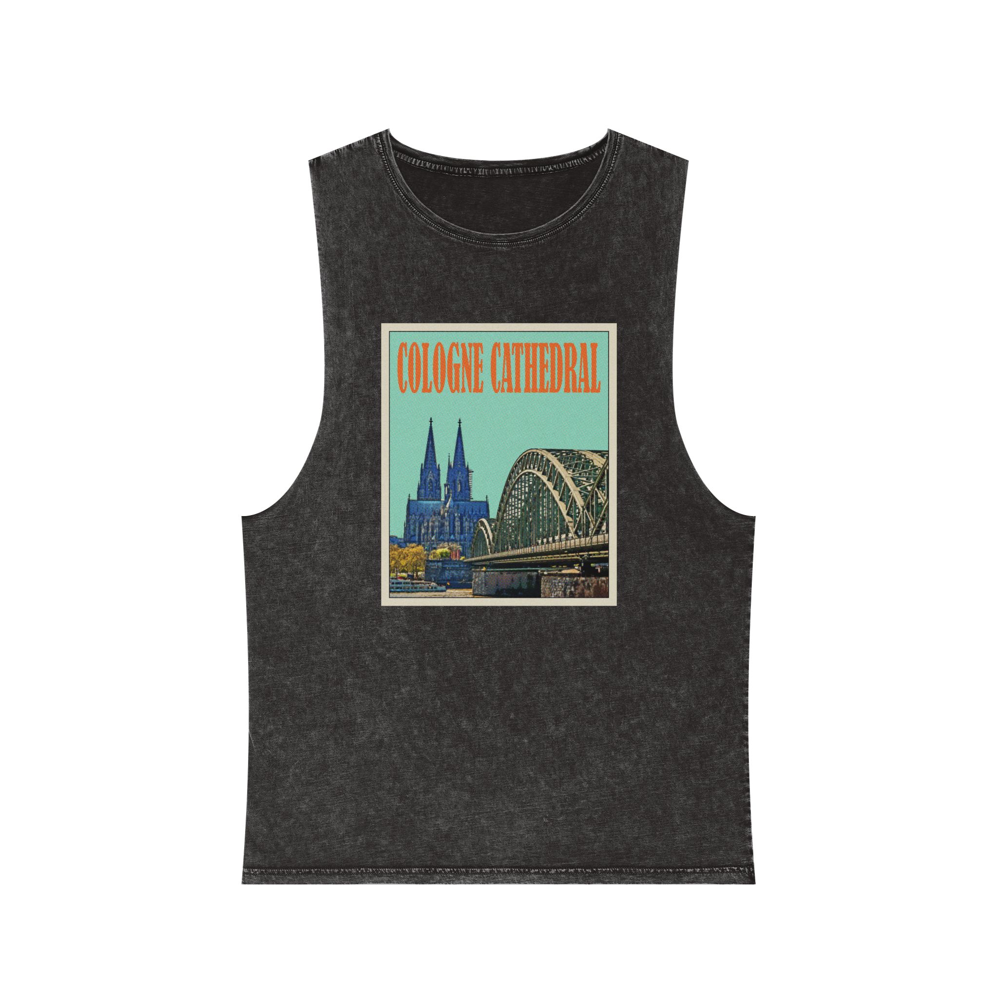 Cologne Cathedral Retro Travel Poster Unisex Stonewash Tank Top