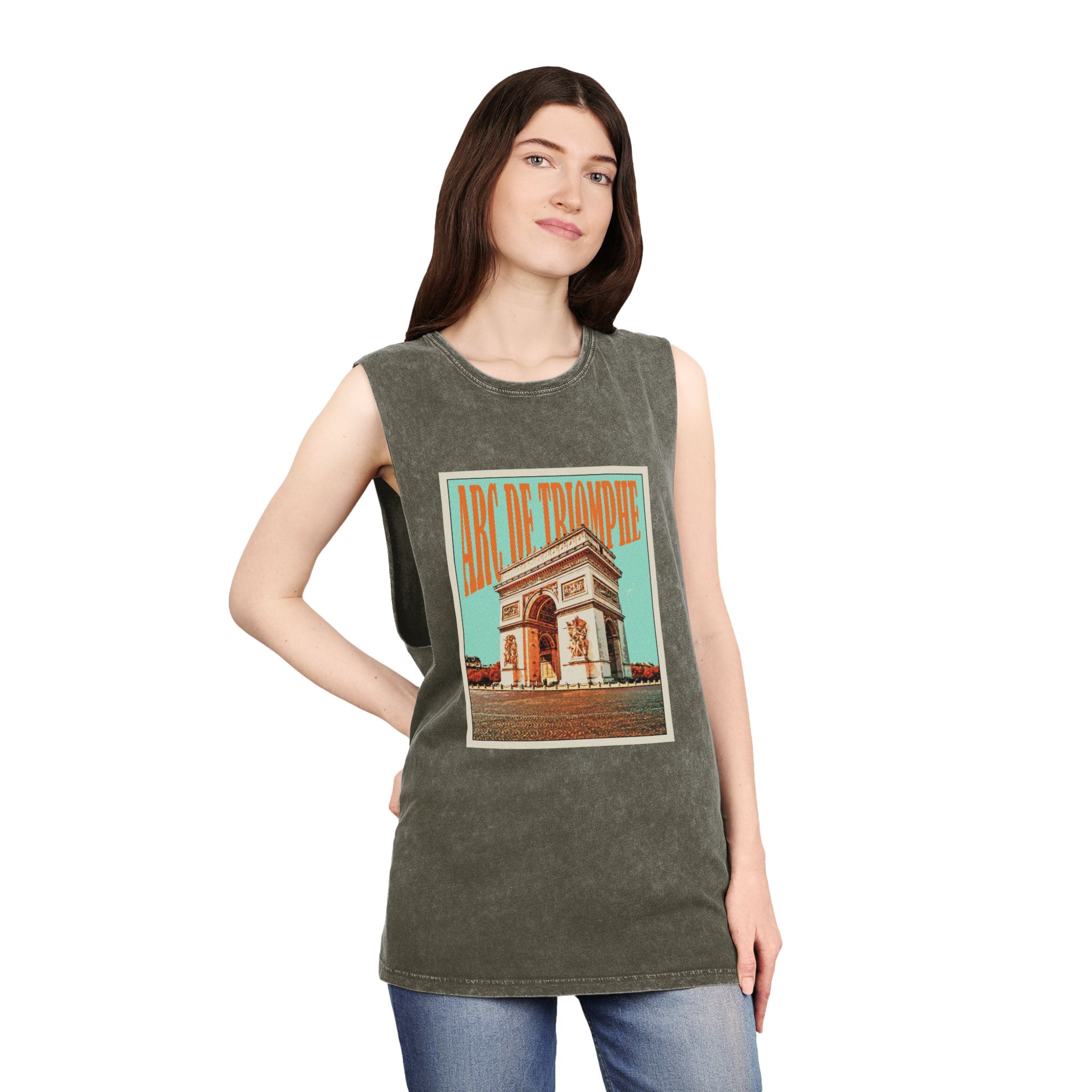 Arc de Triomphe Retro Travel Poster Unisex Stonewash Tank Top - Image 8