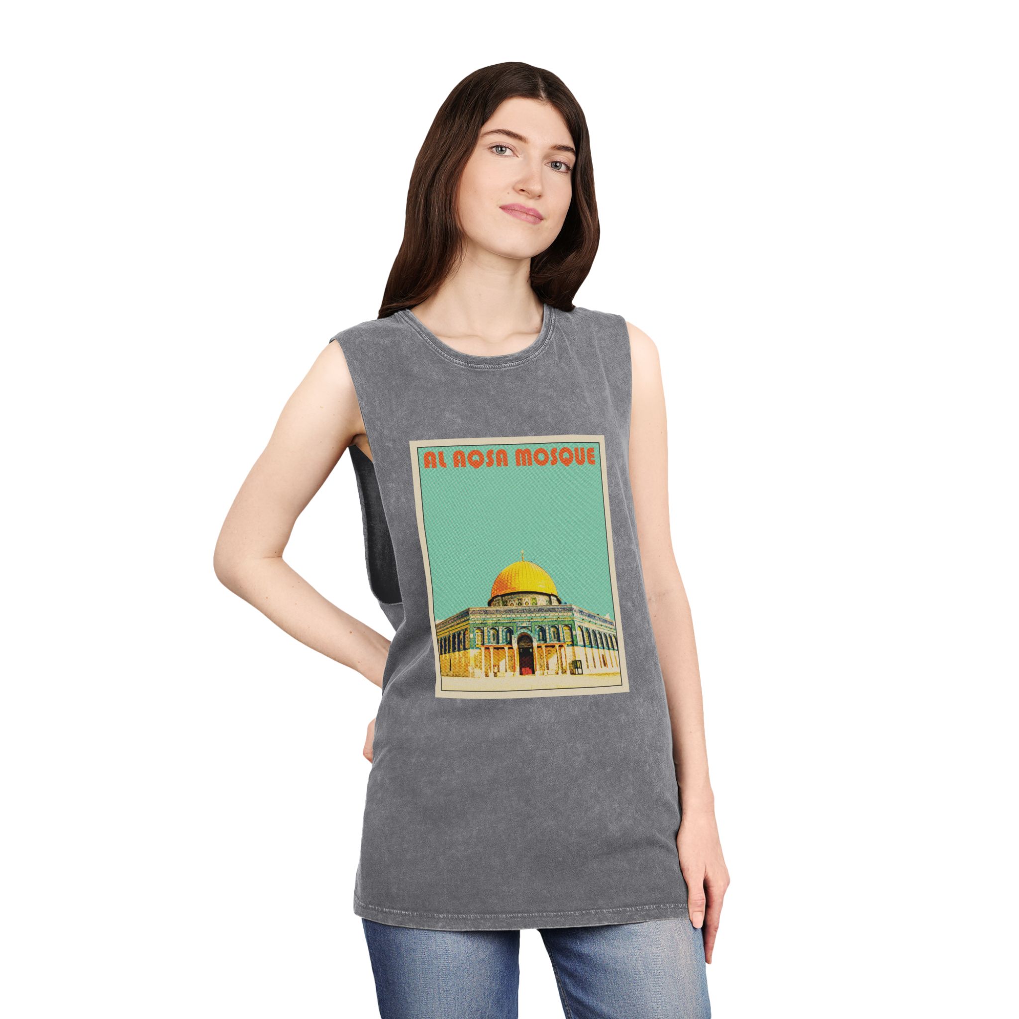 Al Aqsa Mosque Retro Travel Poster Unisex Stonewash Tank Top - Image 12