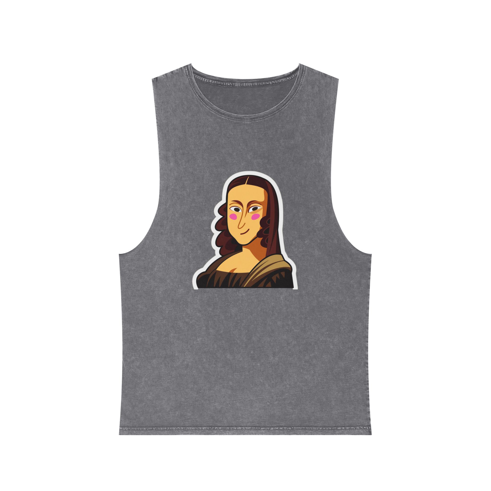 Cartoon Mona Lisa Sticker Unisex Stonewash Tank Top - Image 9