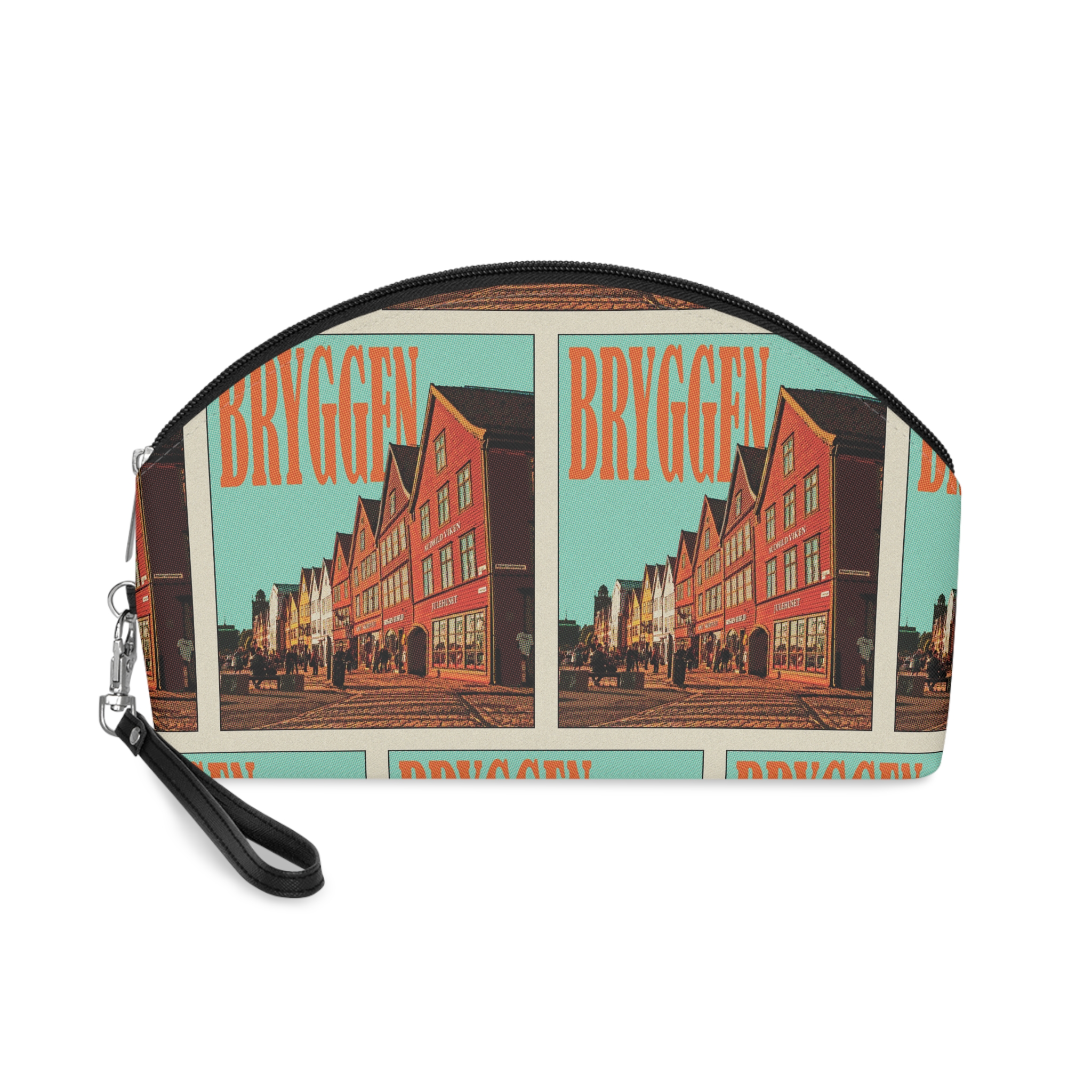 Bryggen Retro Travel Poster Makeup Bag
