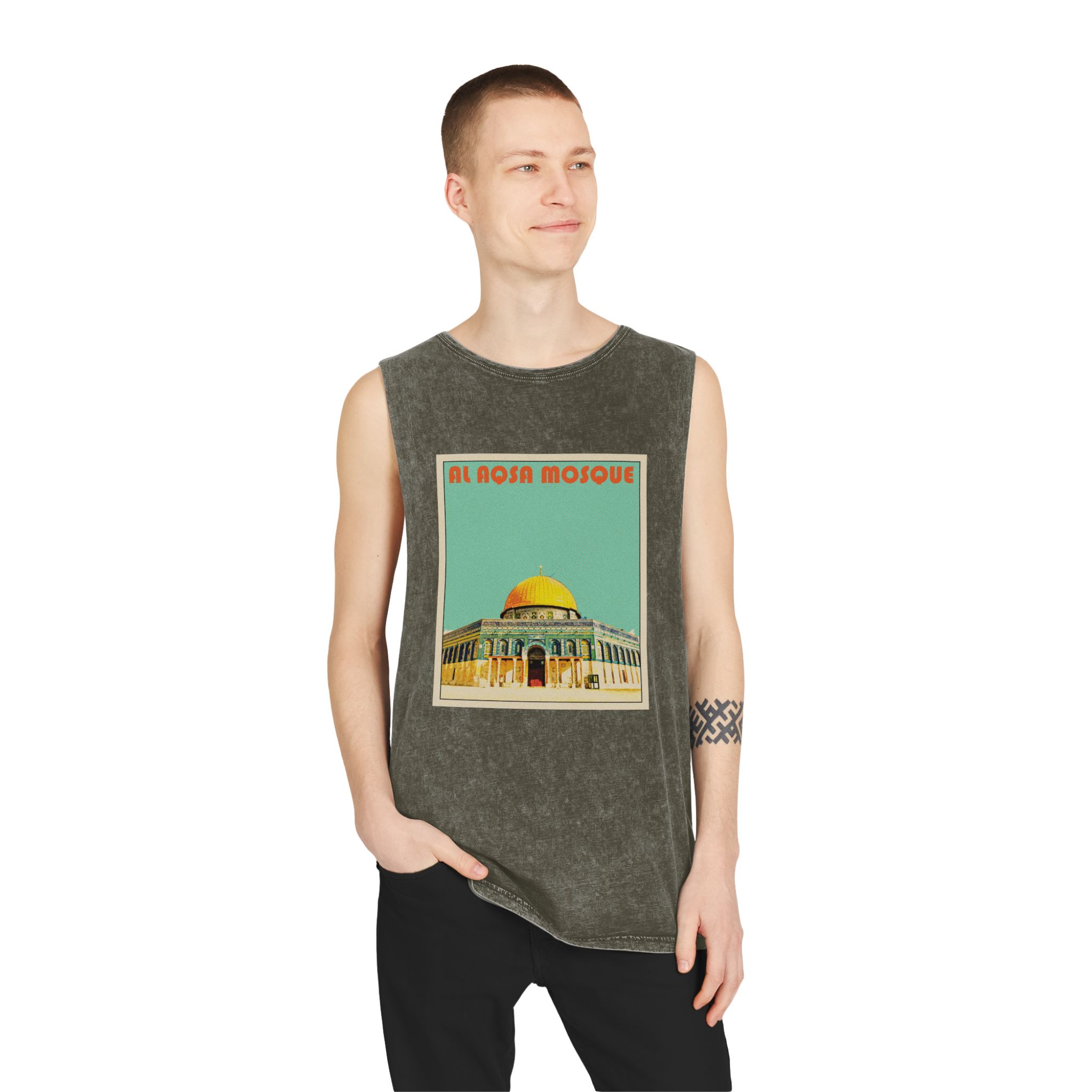 Al Aqsa Mosque Retro Travel Poster Unisex Stonewash Tank Top - Image 7