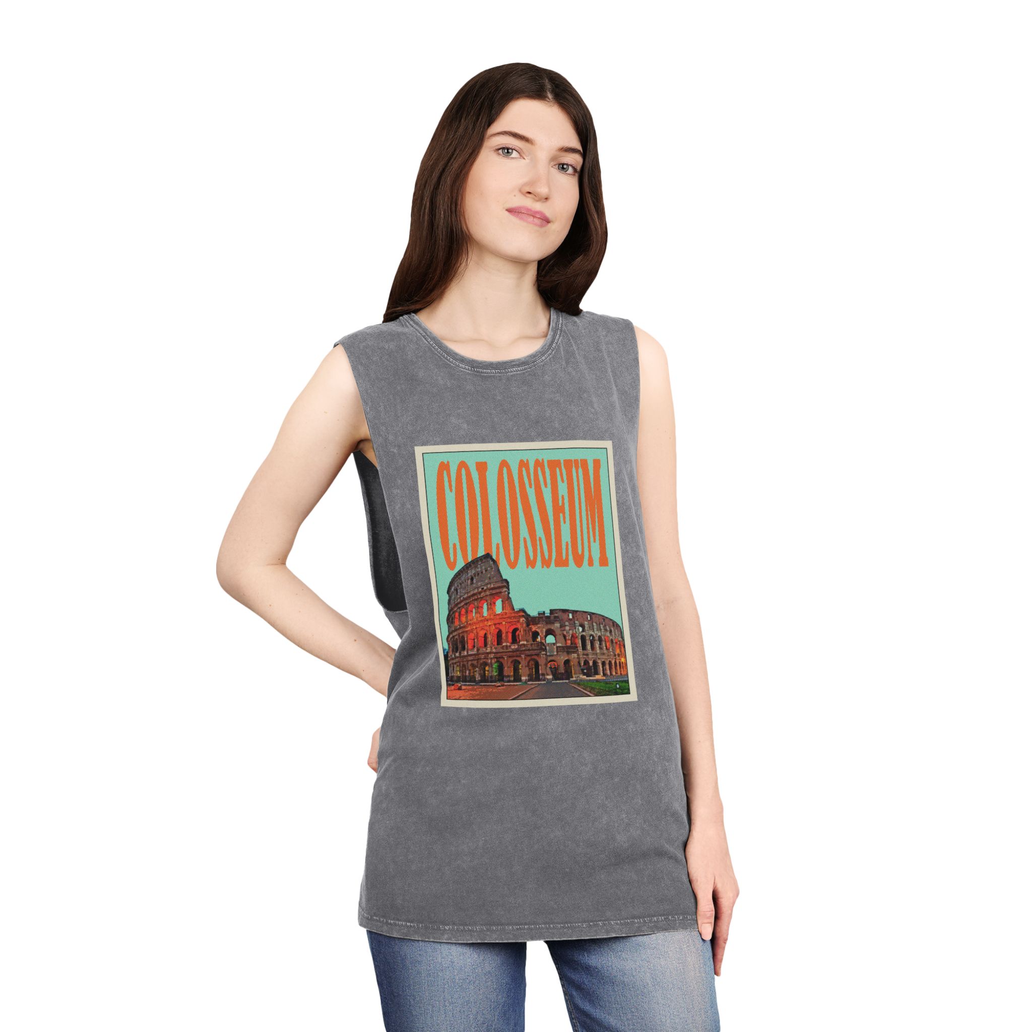 Colosseum Retro Travel Poster (1) Unisex Stonewash Tank Top - Image 12