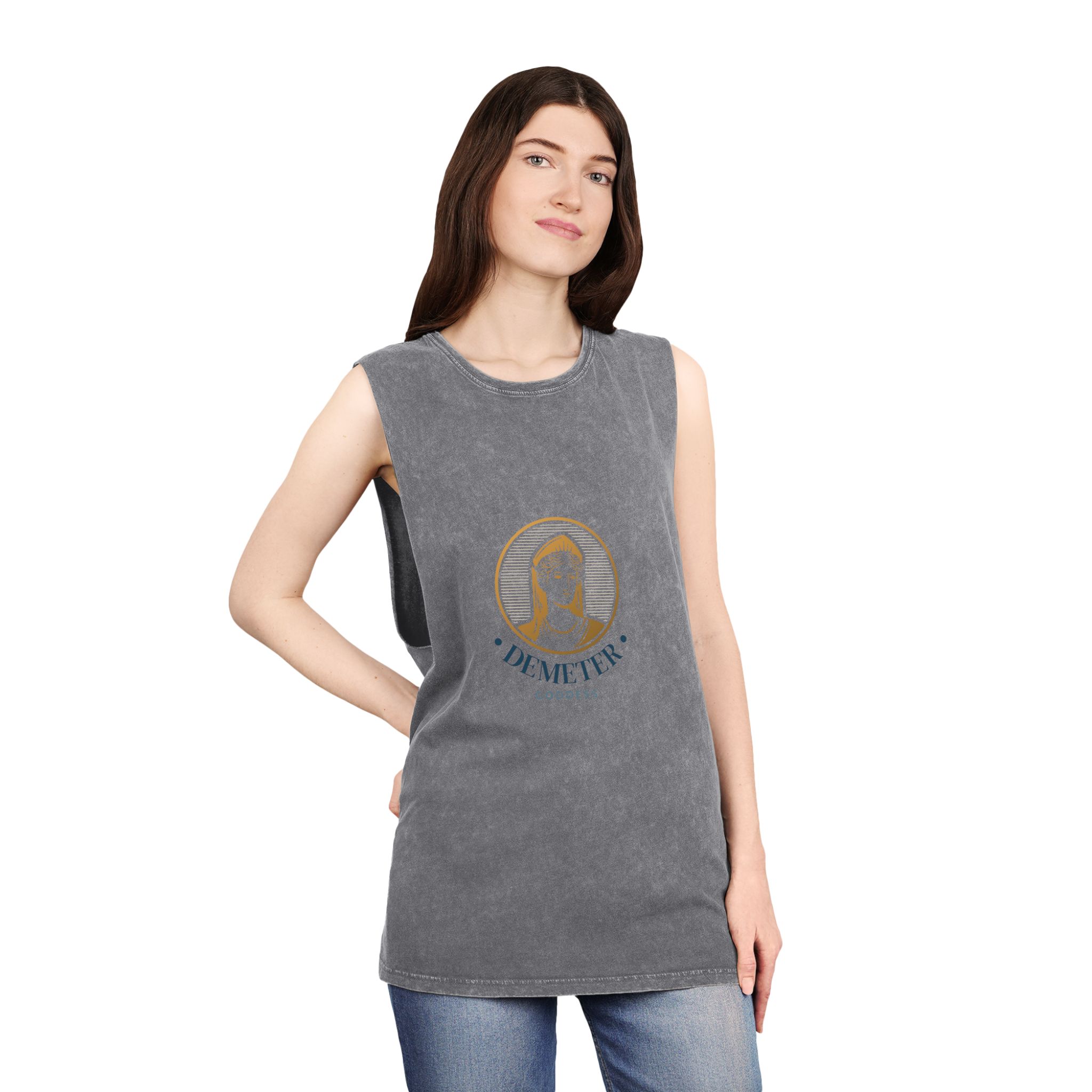 Detailed Goddess Logo With Golden Elements Unisex Stonewash Tank Top - Image 12