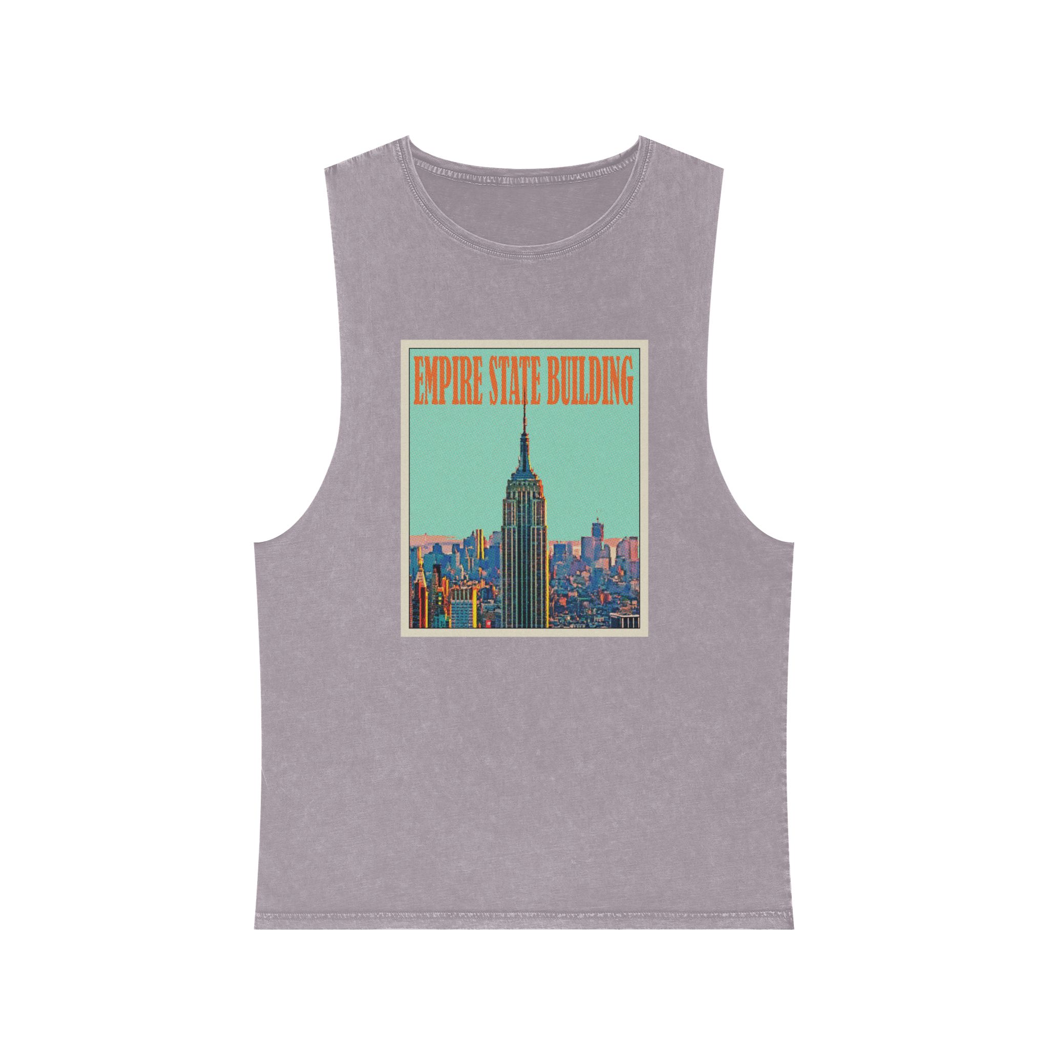 Empire State Building Retro Travel Poster Unisex Stonewash Tank Top - Image 17