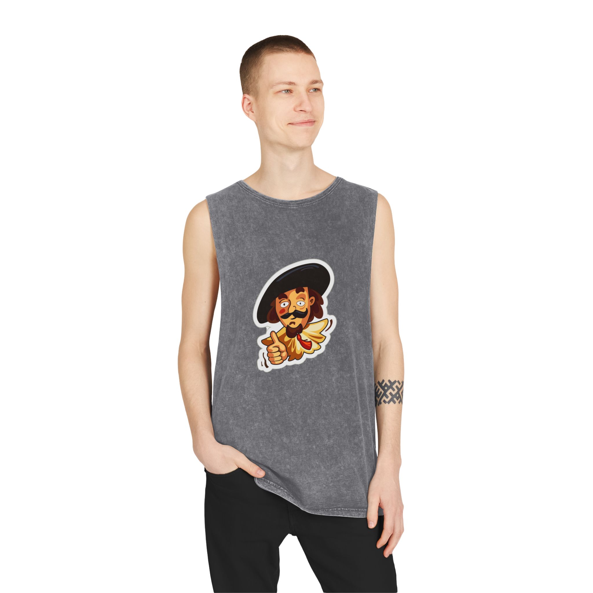Cartoon Musketeer Thumbs Up Unisex Stonewash Tank Top - Image 11