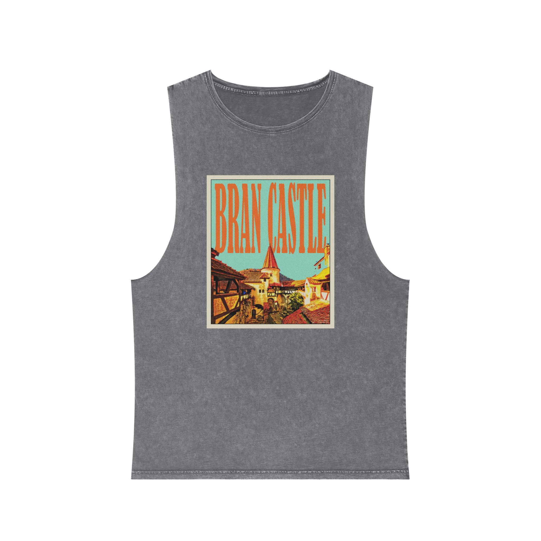 Bran Castle Retro Travel Poster (1) Unisex Stonewash Tank Top - Image 9