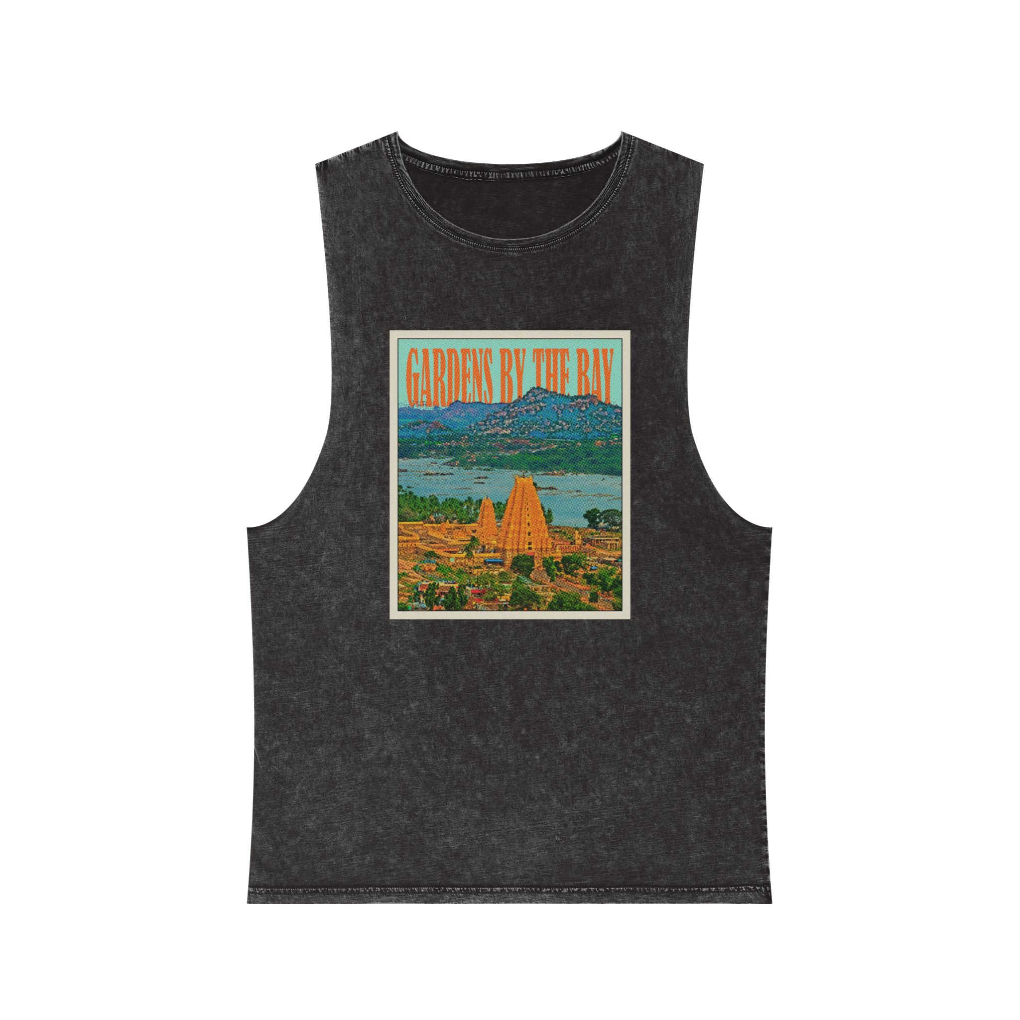 Gardens By Bay Retro Travel Poster (2) Unisex Stonewash Tank Top