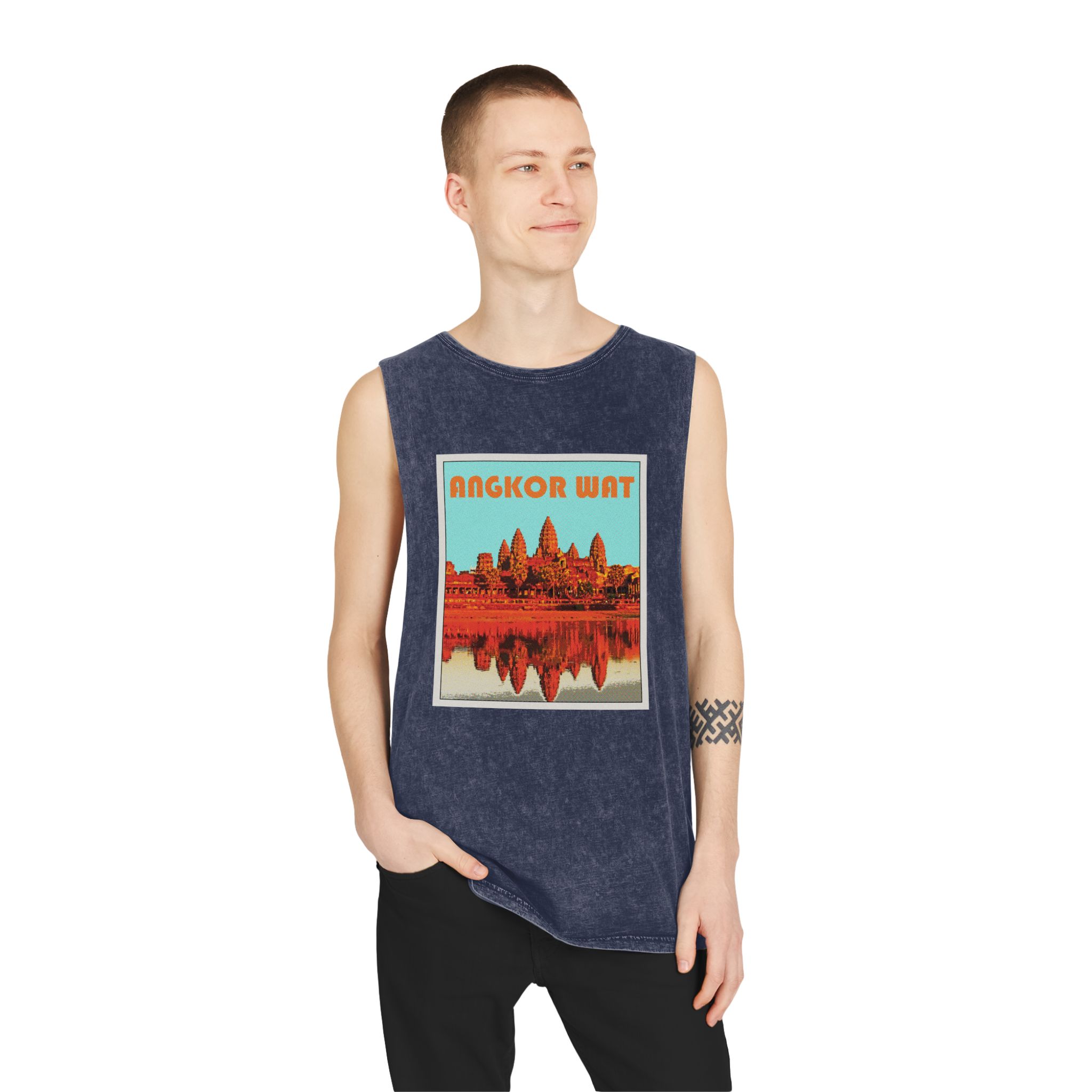 Angkor Wat Retro Travel Poster (1) Unisex Stonewash Tank Top - Image 15