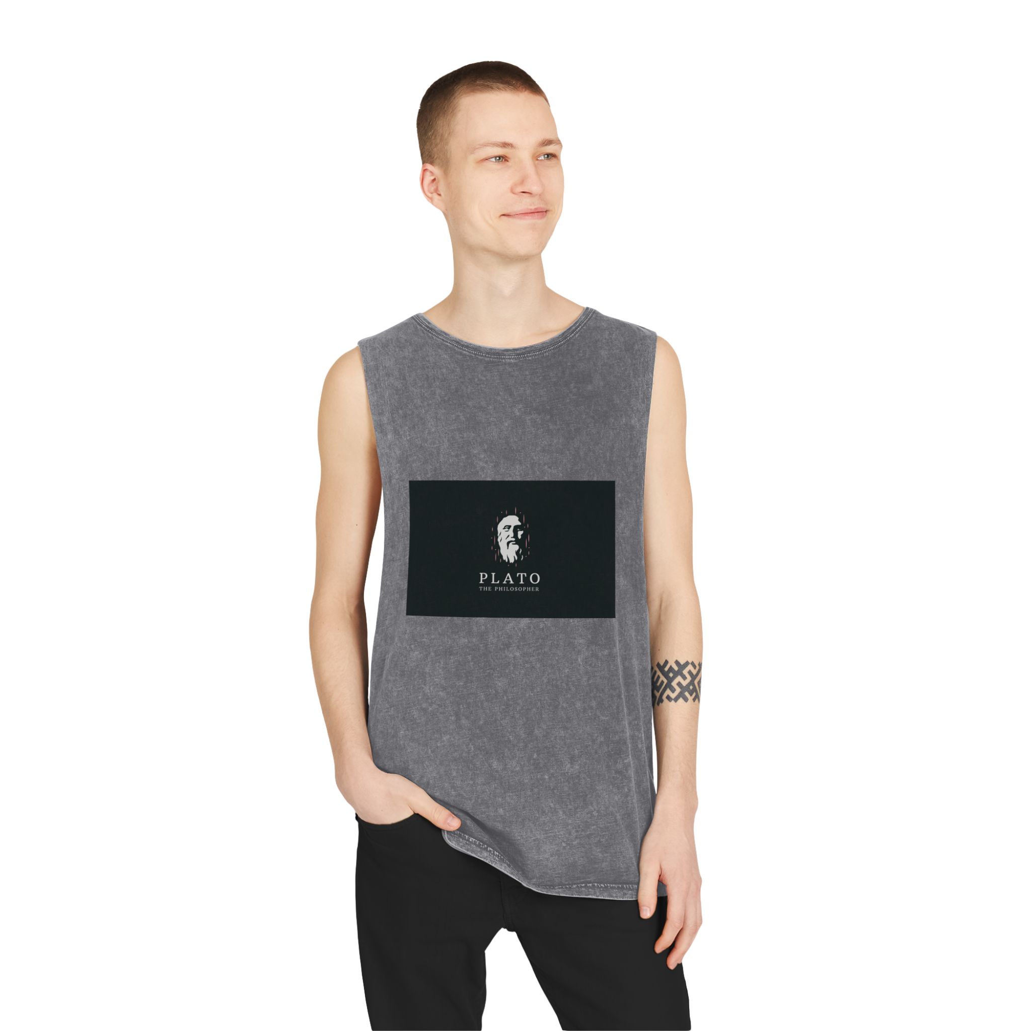 Ancient Greek Plato Philosopher Head Logo Icon Design Template Flat Vector Unisex Stonewash Tank Top - Image 11