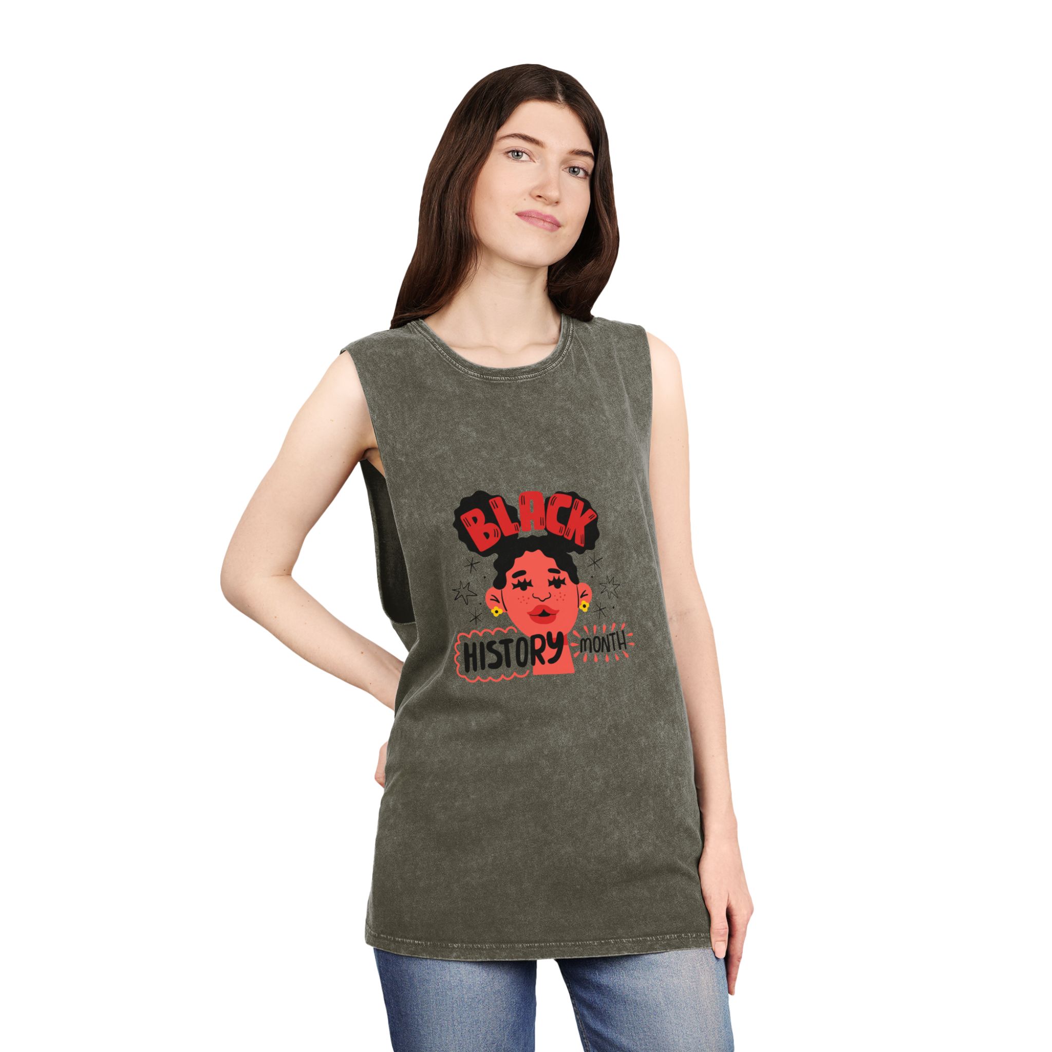 Flat Text Illustration Black History Month Celebration Unisex Stonewash Tank Top - Image 8