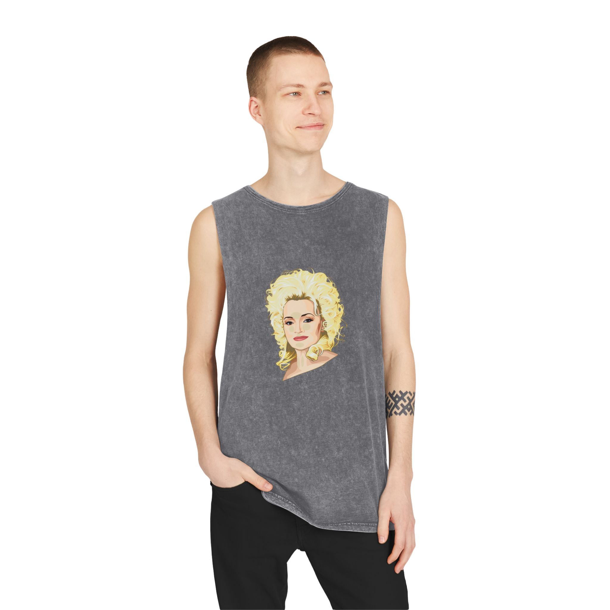 Dolly Parton Portrait Unisex Stonewash Tank Top - Image 11