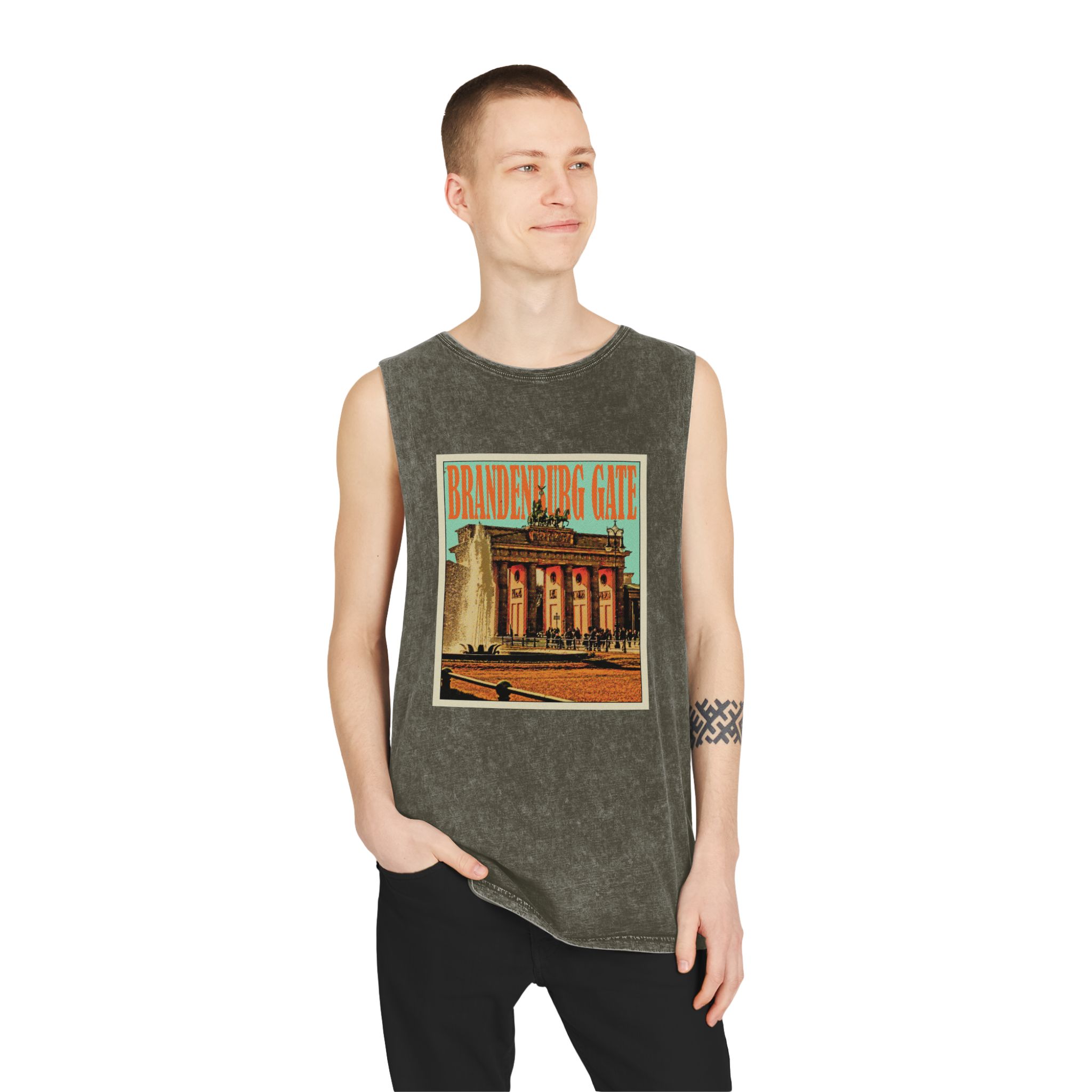Brandenburg Gate Retro Travel Poster Unisex Stonewash Tank Top - Image 7