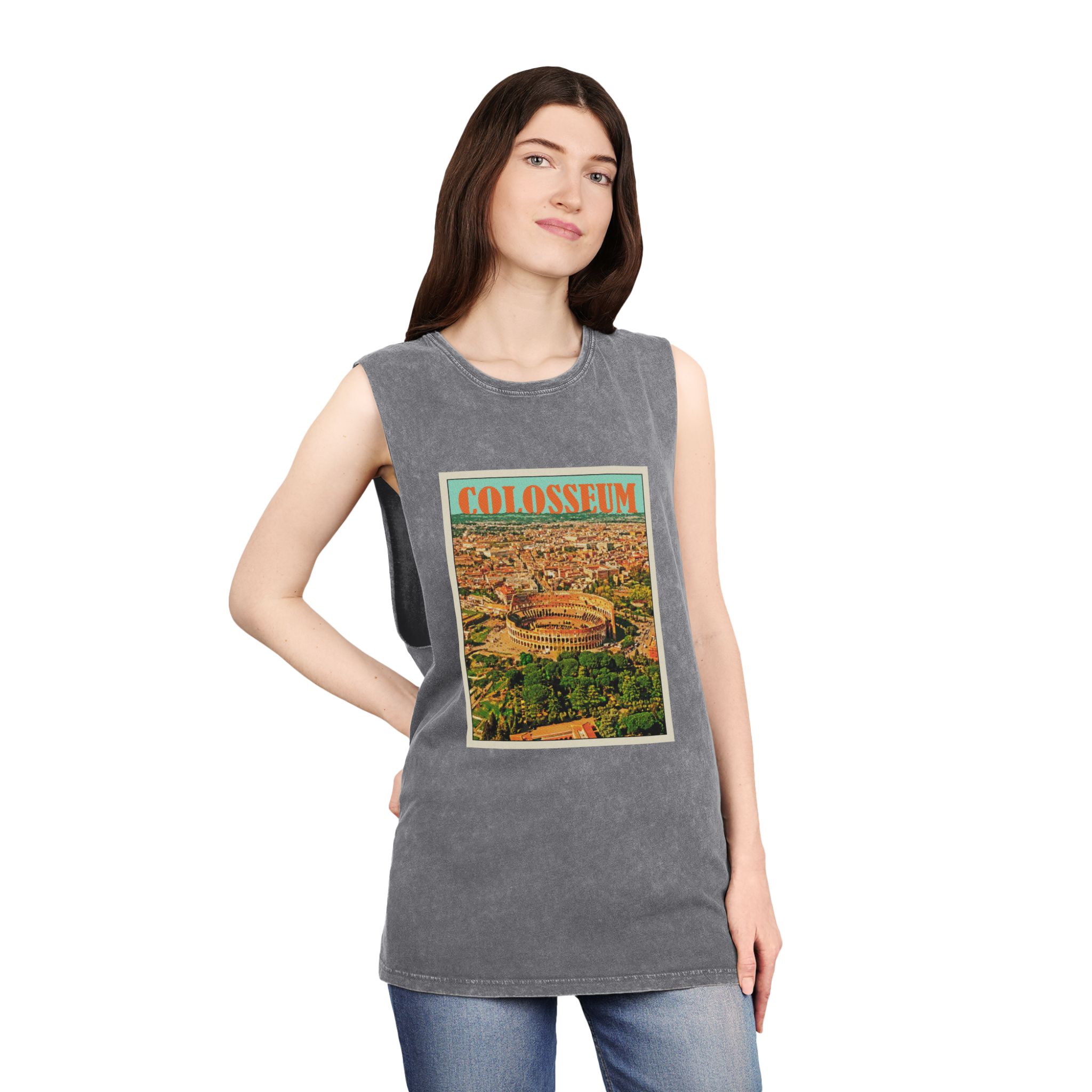 Colosseum Retro Travel Poster Unisex Stonewash Tank Top - Image 12