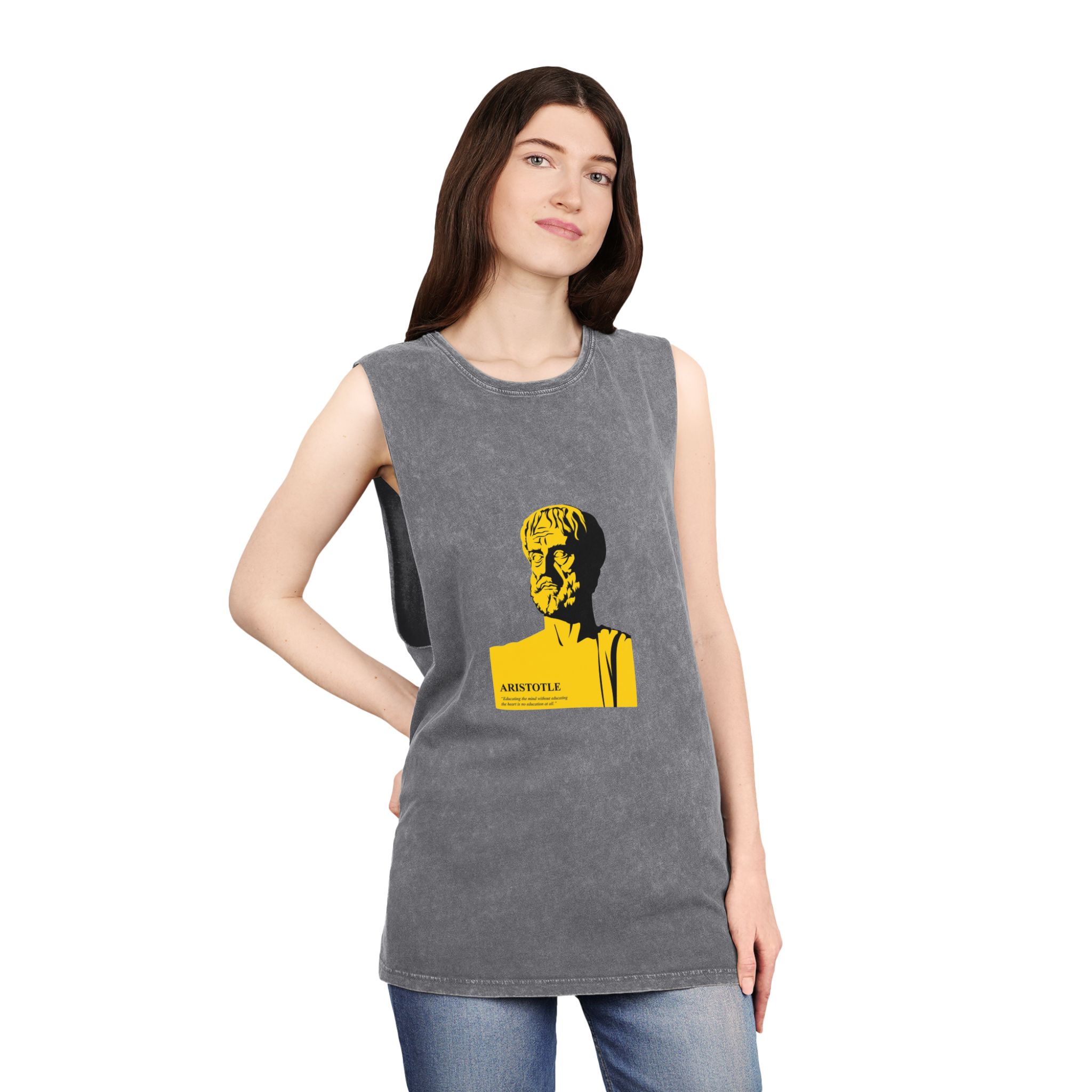 Aristotle Silhuette Flat Art Graphic Art Aristotle With Quote Unisex Stonewash Tank Top - Image 12