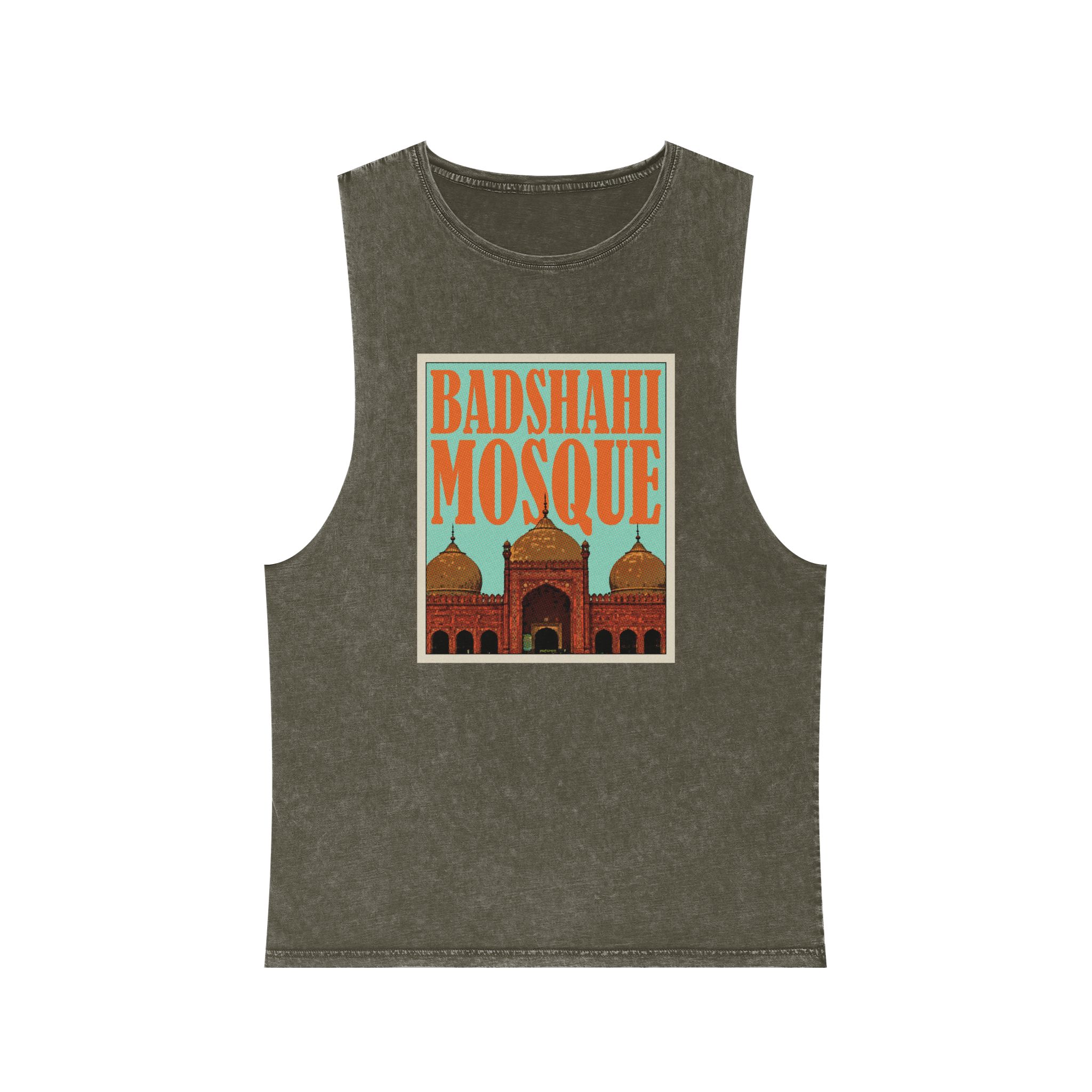 Badshahi Mosque Retro Travel Poster Unisex Stonewash Tank Top - Image 5