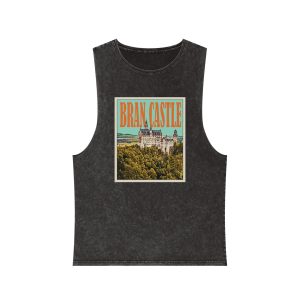 Bran Castle Retro Travel Poster Unisex Stonewash Tank Top
