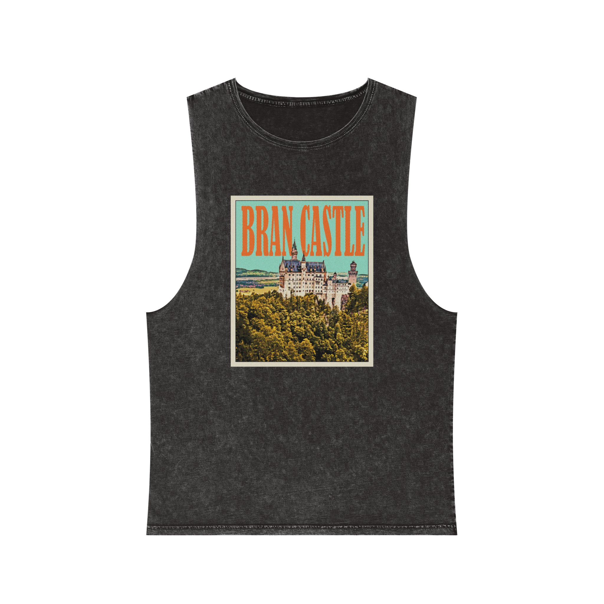 Bran Castle Retro Travel Poster Unisex Stonewash Tank Top