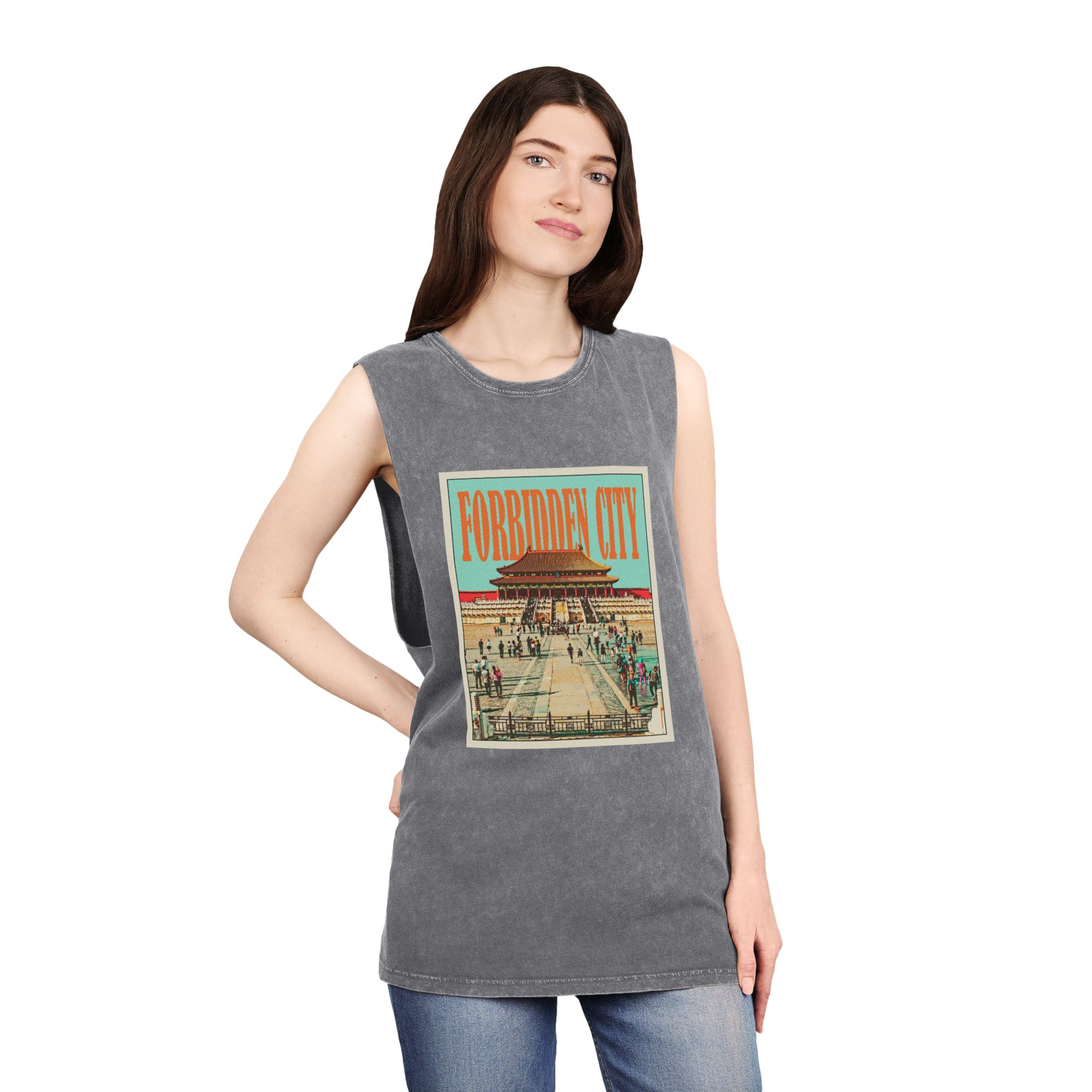 Forbidden City Retro Travel Poster (1) Unisex Stonewash Tank Top - Image 12