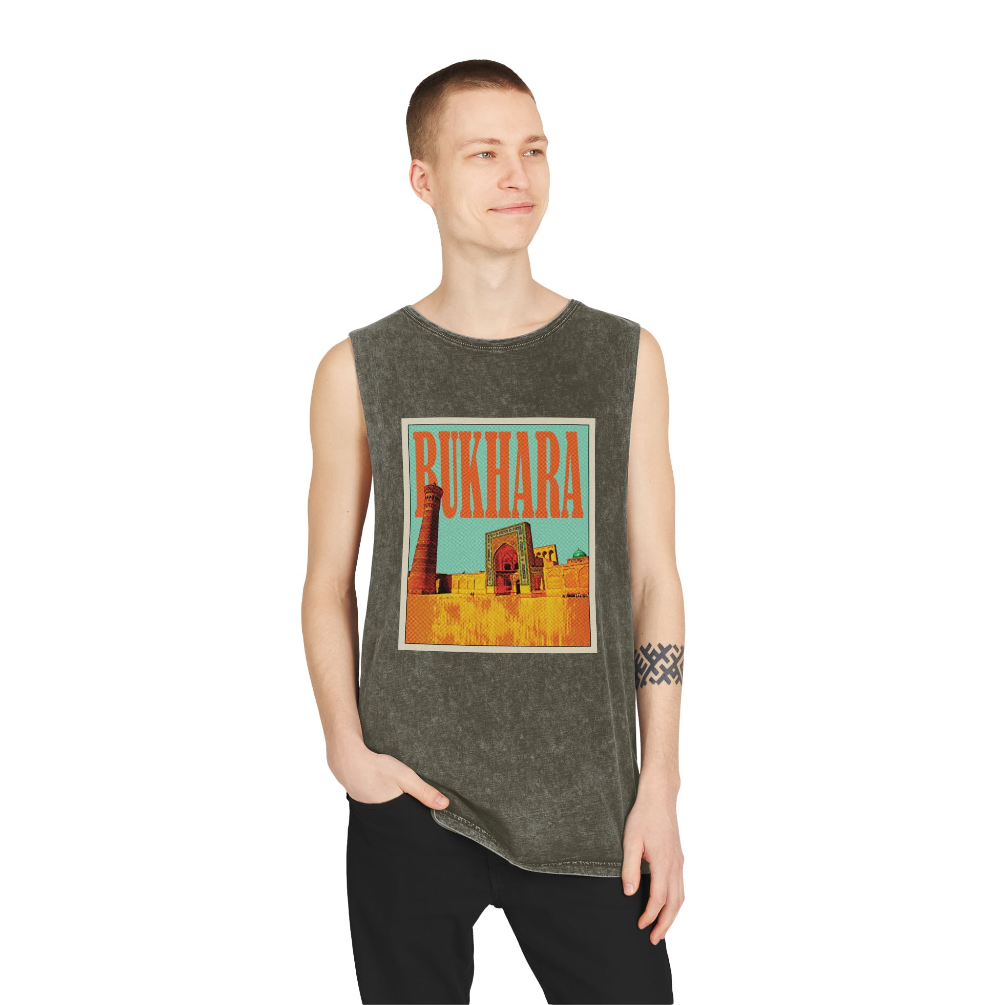 Bukhara Retro Travel Poster Unisex Stonewash Tank Top - Image 7