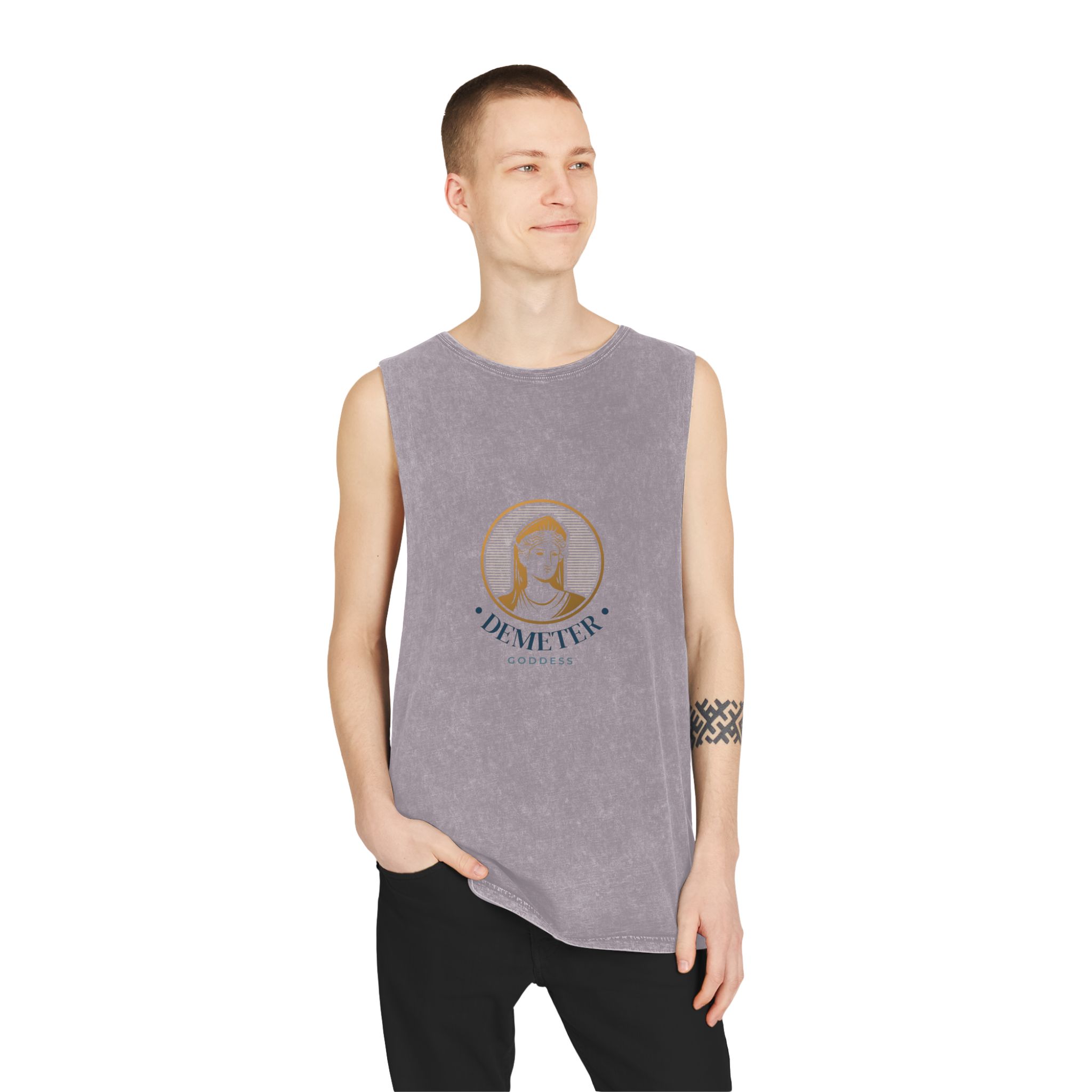 Detailed Goddess Logo With Golden Elements Unisex Stonewash Tank Top - Image 19