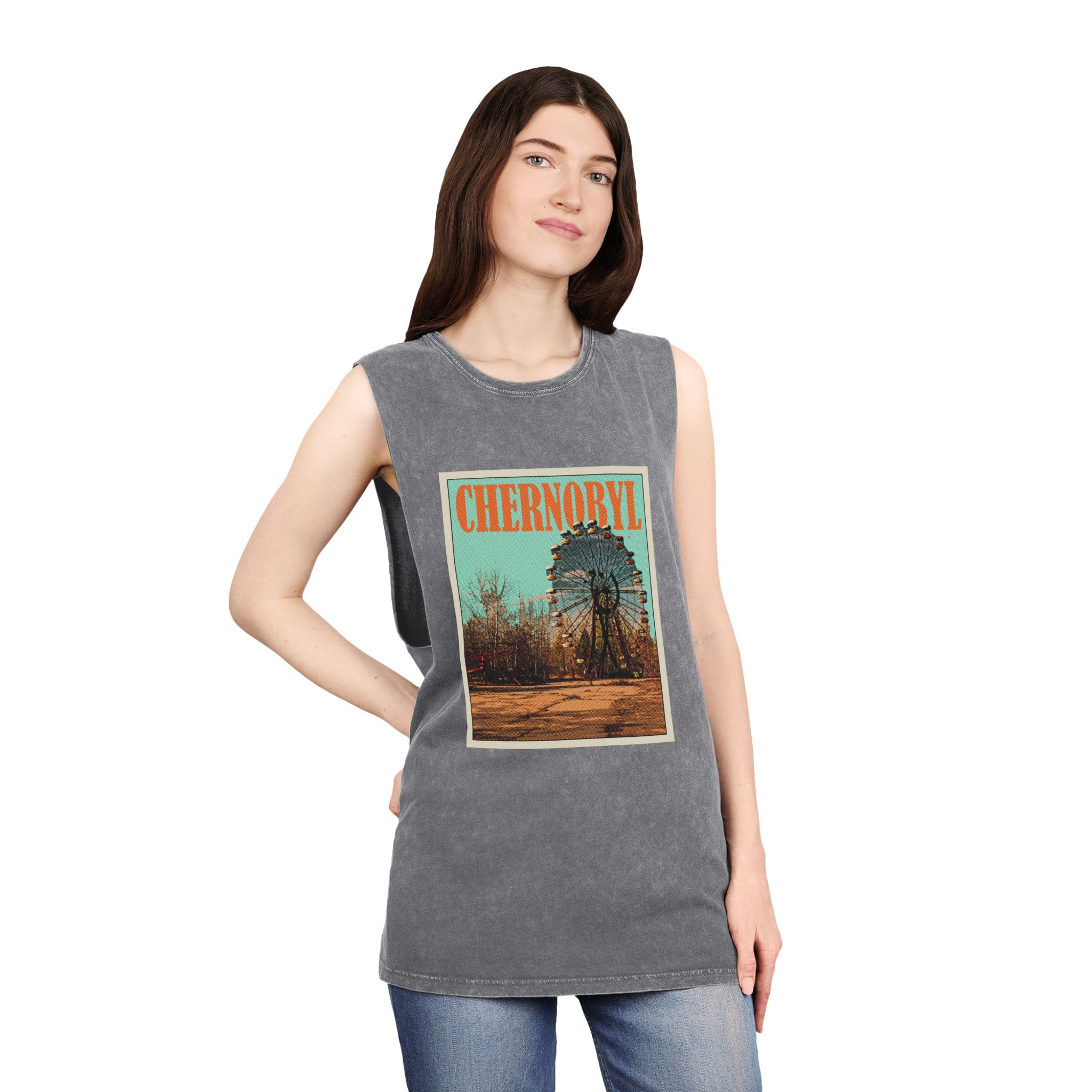 Chernobyl Retro Travel Poster Unisex Stonewash Tank Top - Image 12