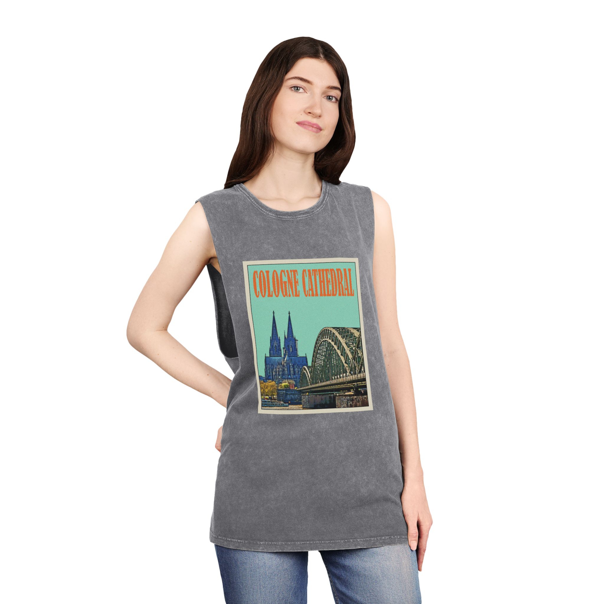 Cologne Cathedral Retro Travel Poster Unisex Stonewash Tank Top - Image 12