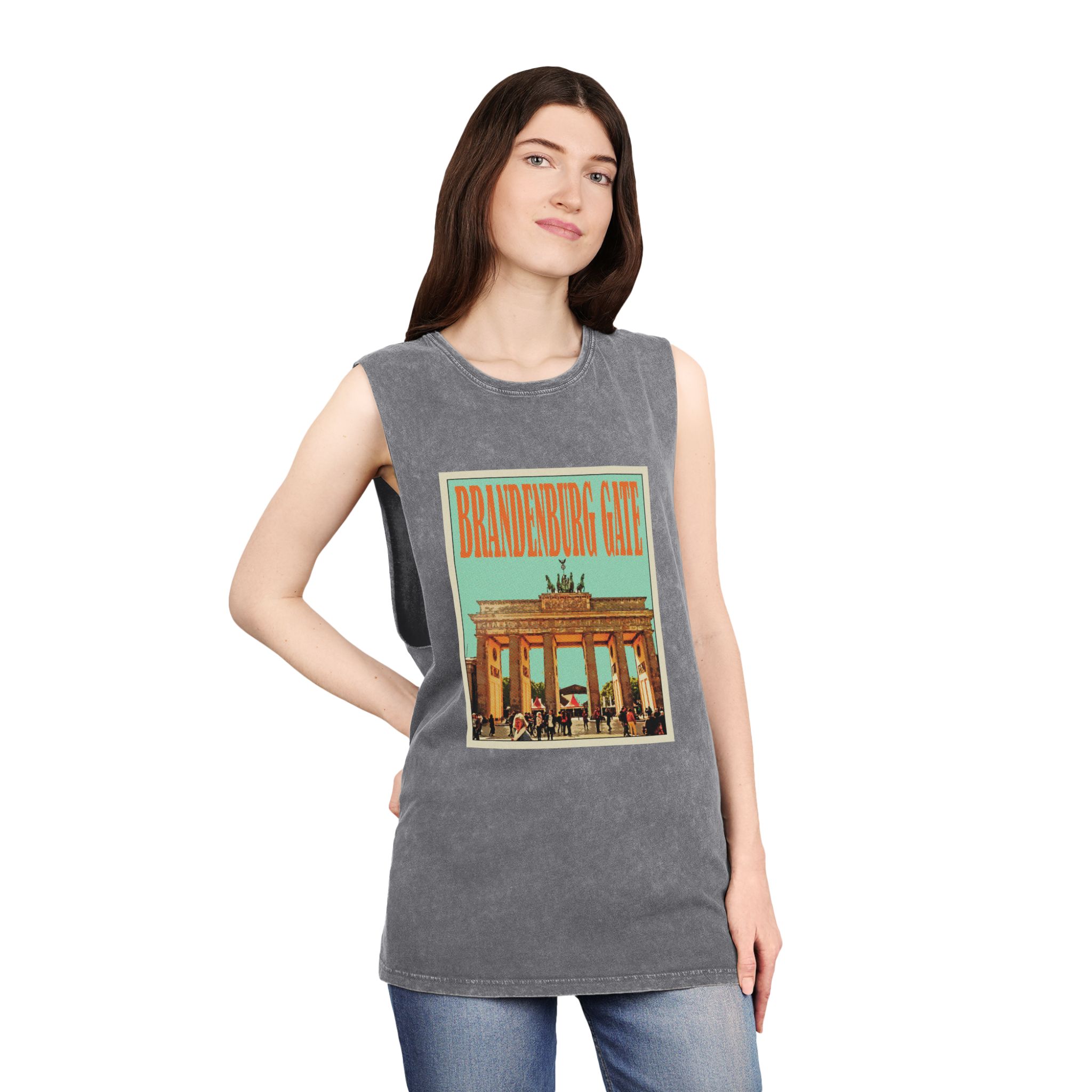 Brandenburg Gate Retro Travel Poster (1) Unisex Stonewash Tank Top - Image 12